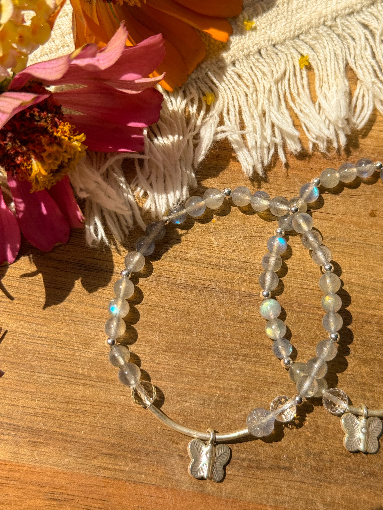 Labradorite, Clear Quartz and Karen silver Bracelet
