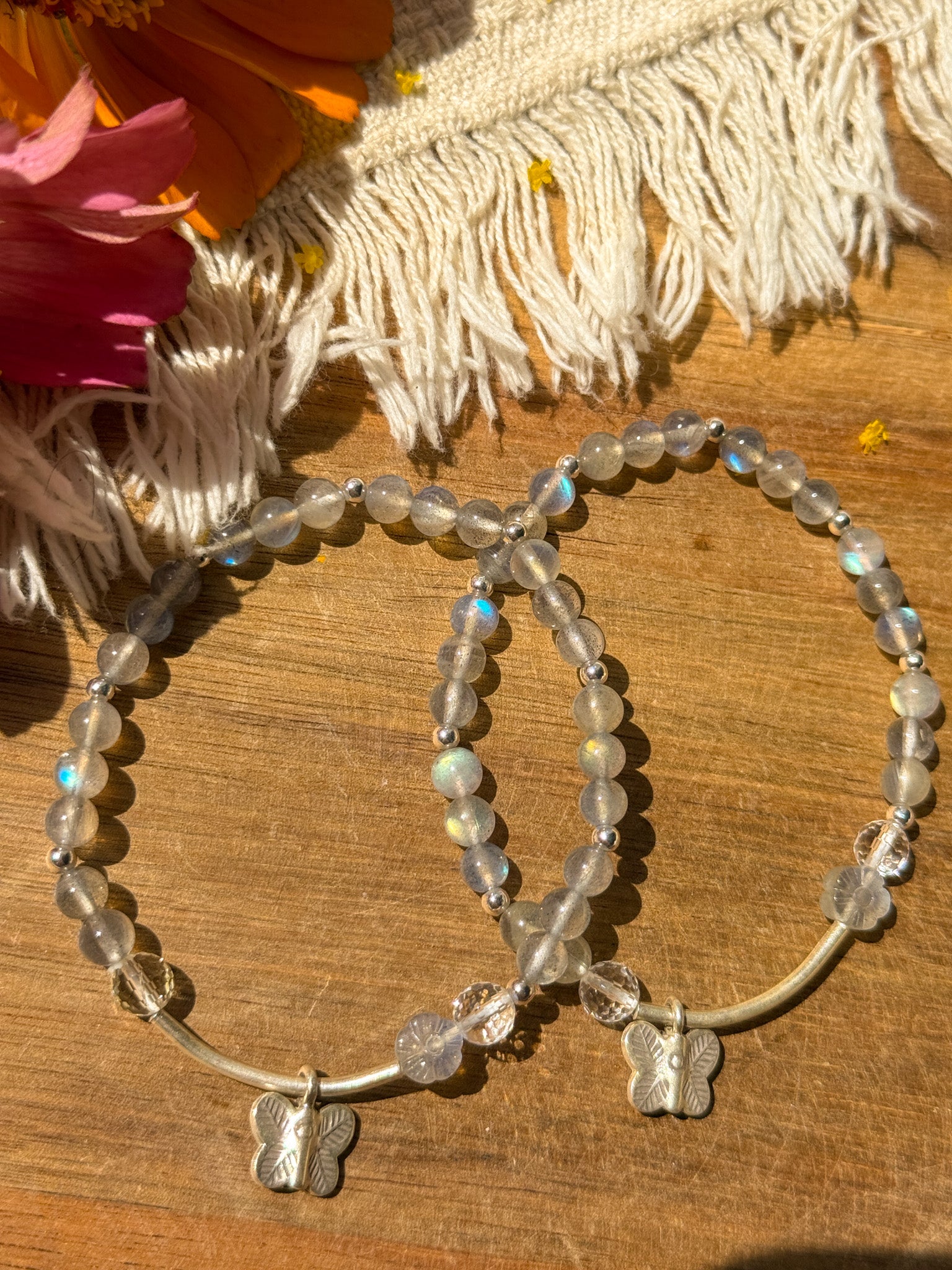 Labradorite, Clear Quartz and Karen silver Bracelet