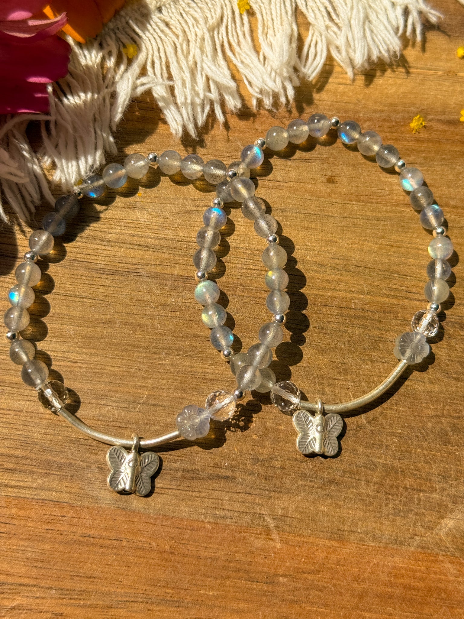 Labradorite, Clear Quartz and Karen silver Bracelet