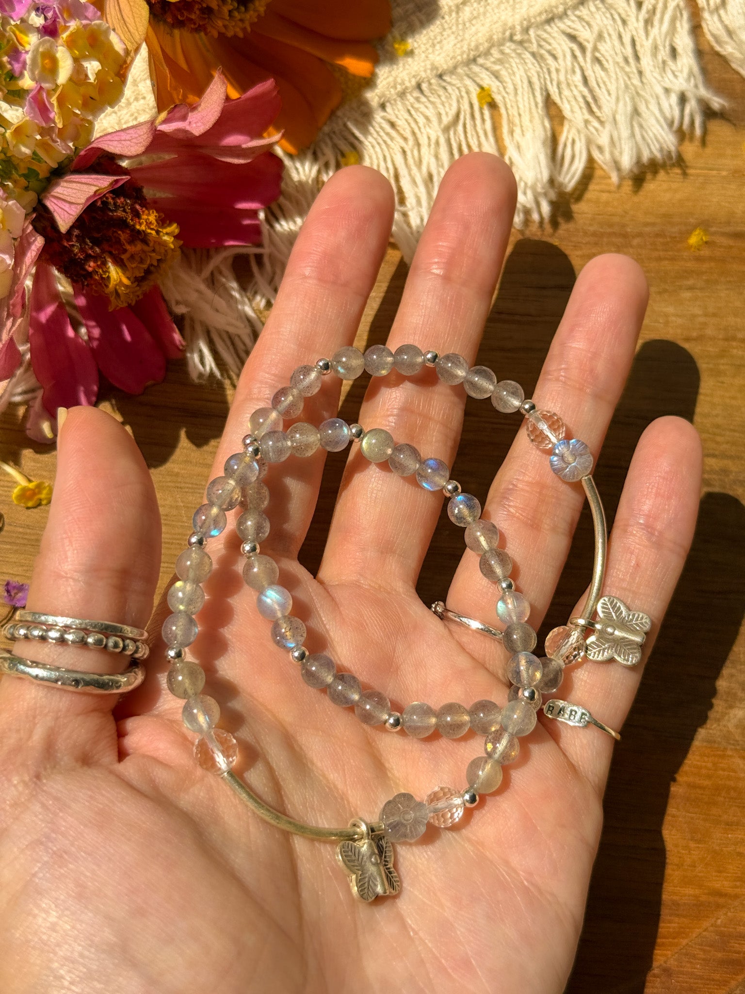 Labradorite, Clear Quartz and Karen silver Bracelet