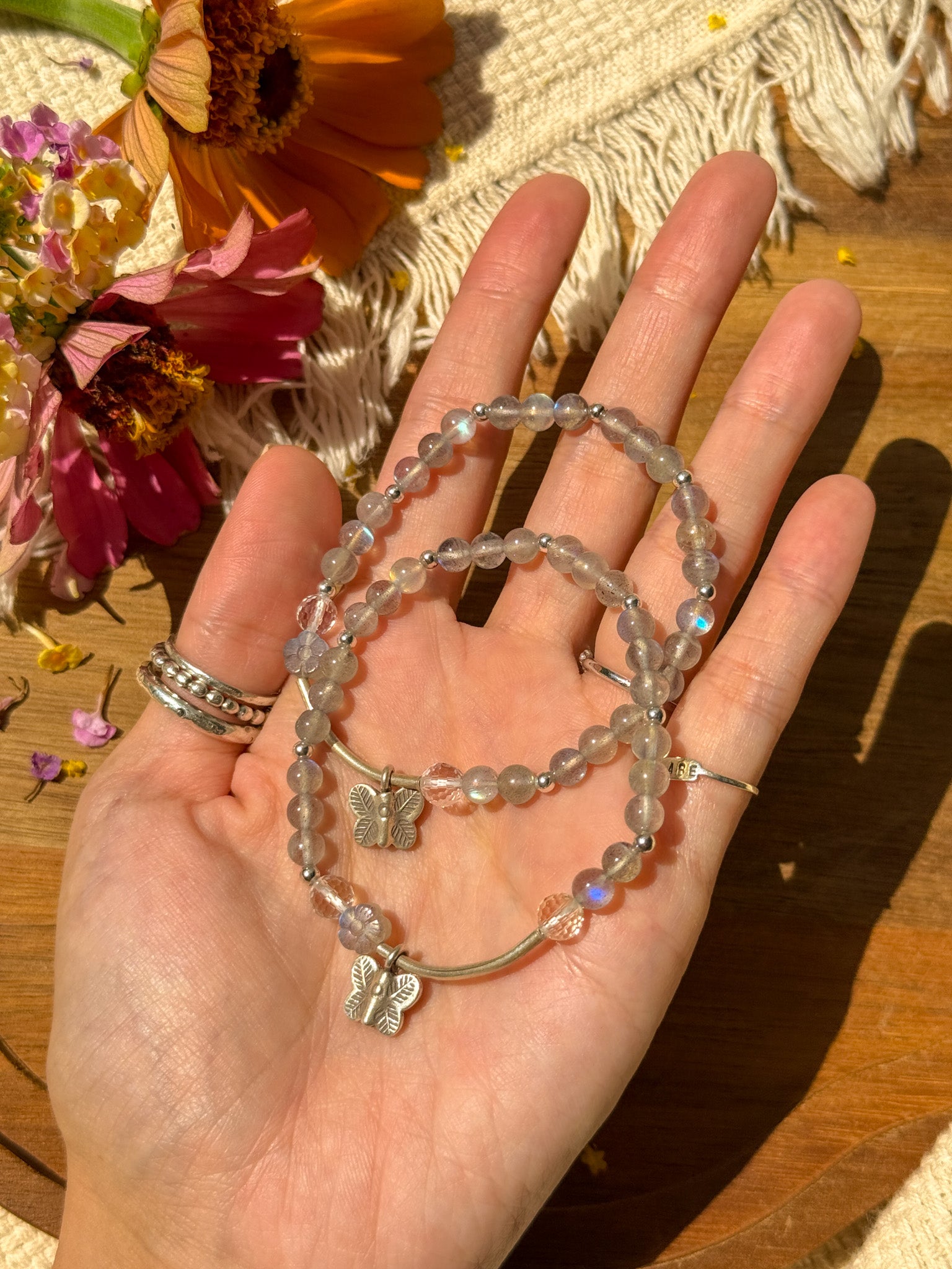 Labradorite, Clear Quartz and Karen silver Bracelet