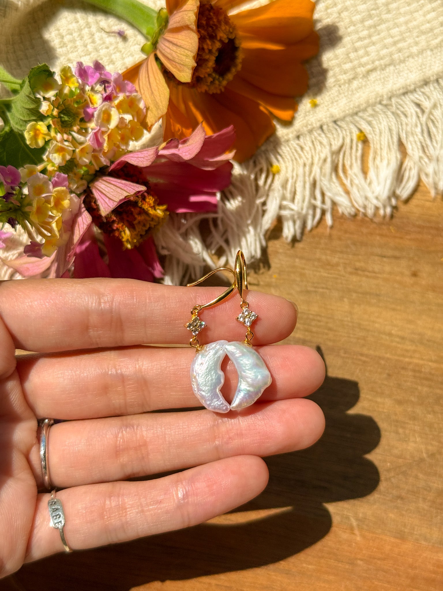 Moon Pearl Earrings - gold