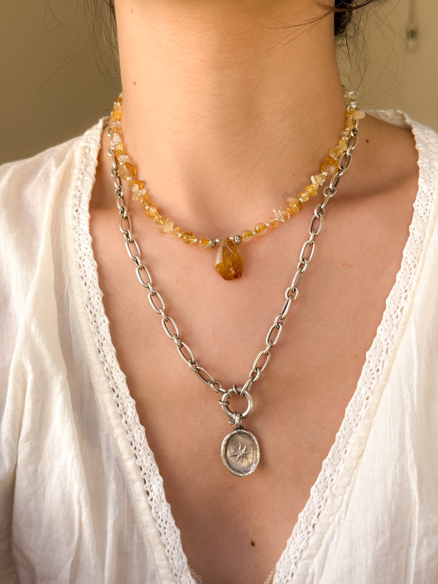 Citrine and Karen silver Necklace