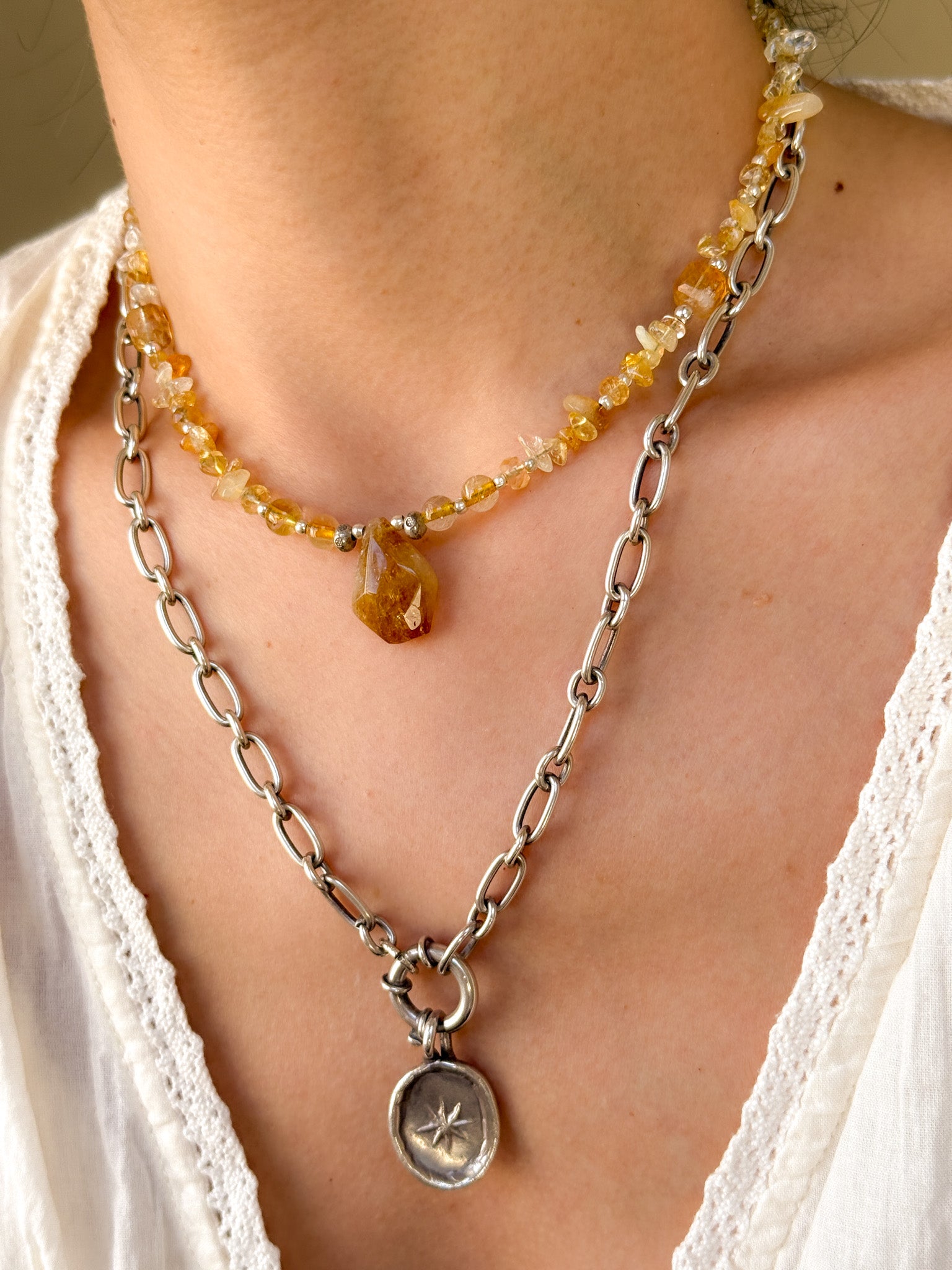 Citrine and Karen silver Necklace