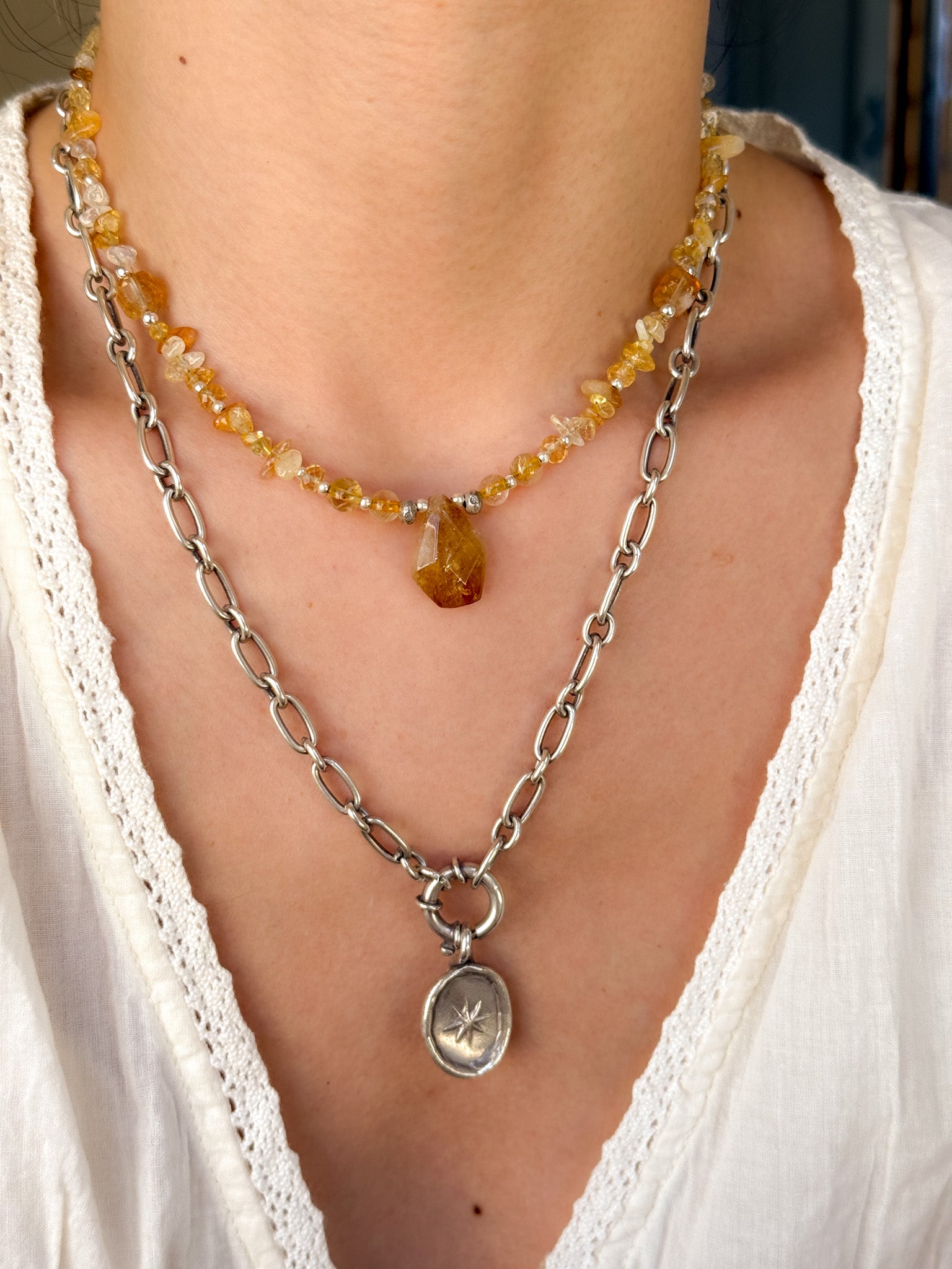 Citrine and Karen silver Necklace