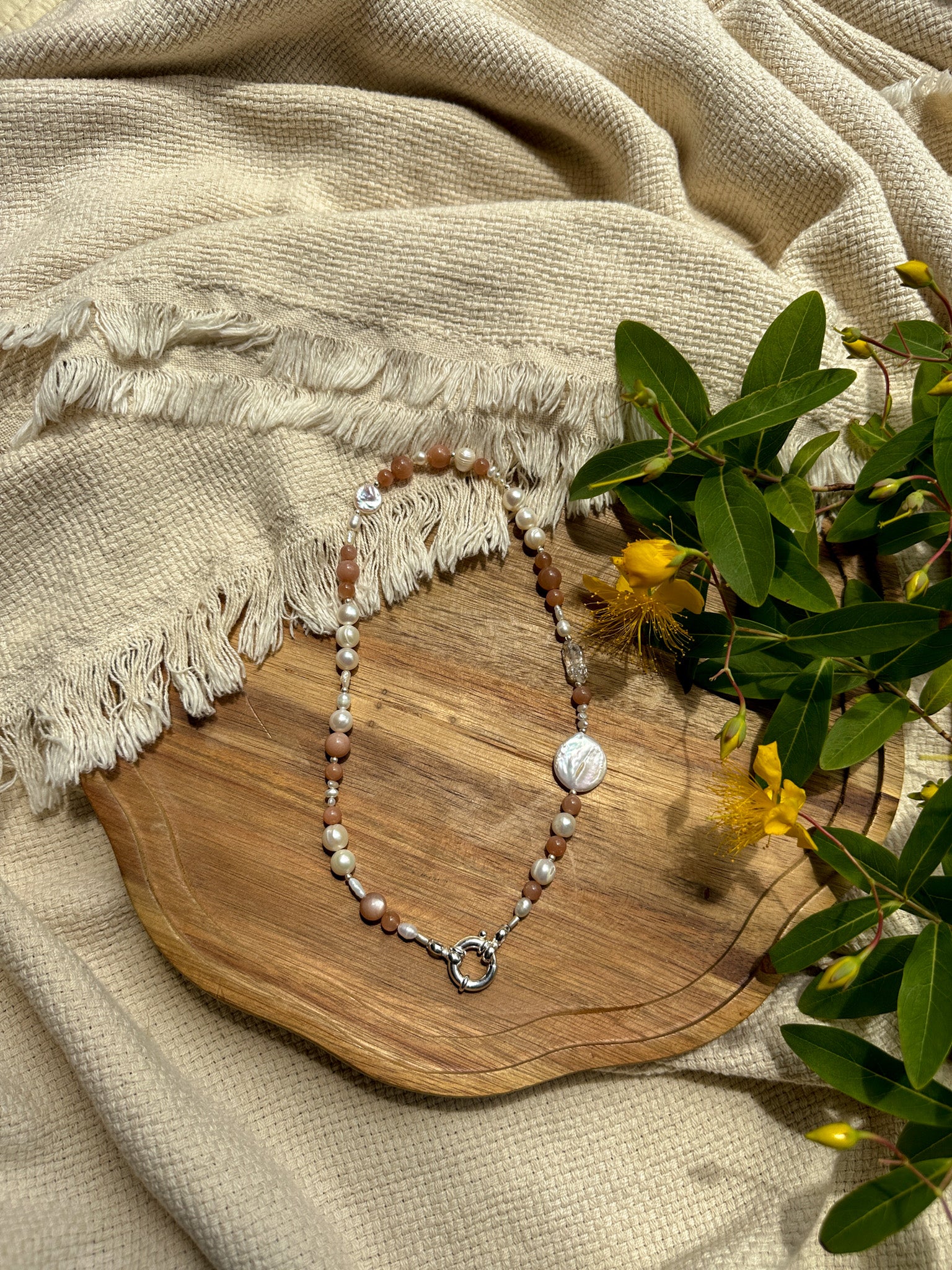 Necklace - Sunmoon, Herkimar diamond, Karen silver and Pearl