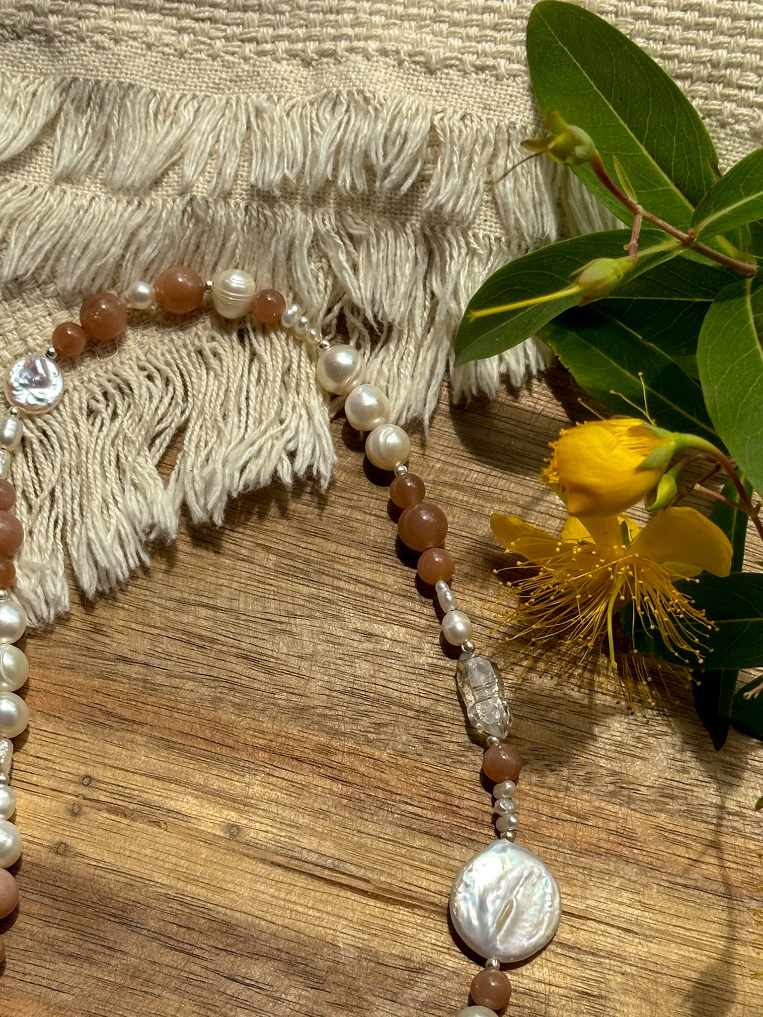 Necklace - Sunmoon, Herkimar diamond, Karen silver and Pearl