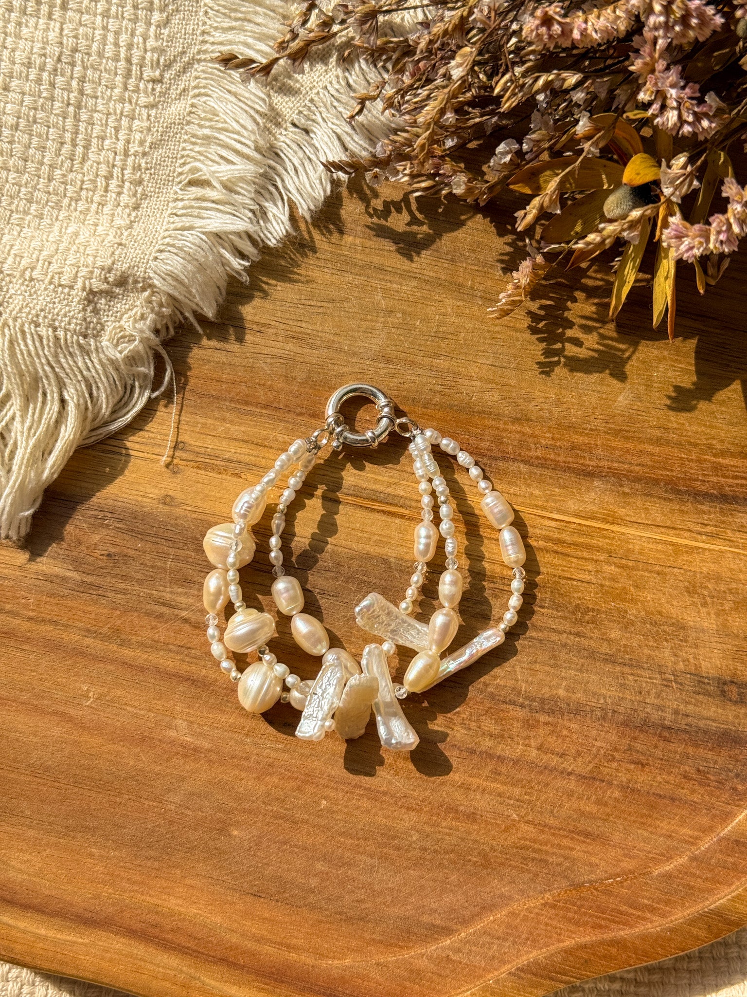 Bracelet - Pearl, Clear quartz and Karen silver - White