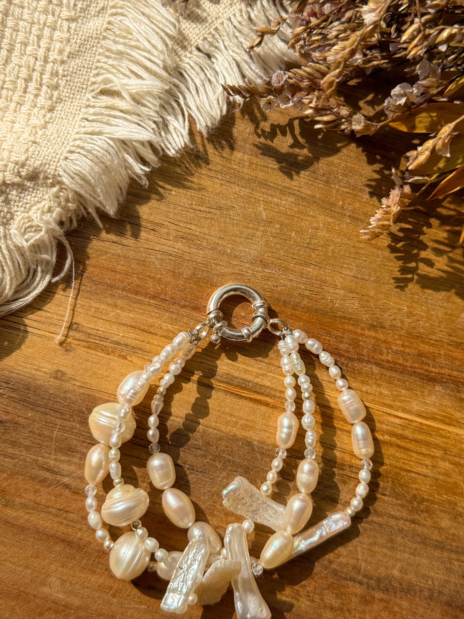 Bracelet - Pearl, Clear quartz and Karen silver - White