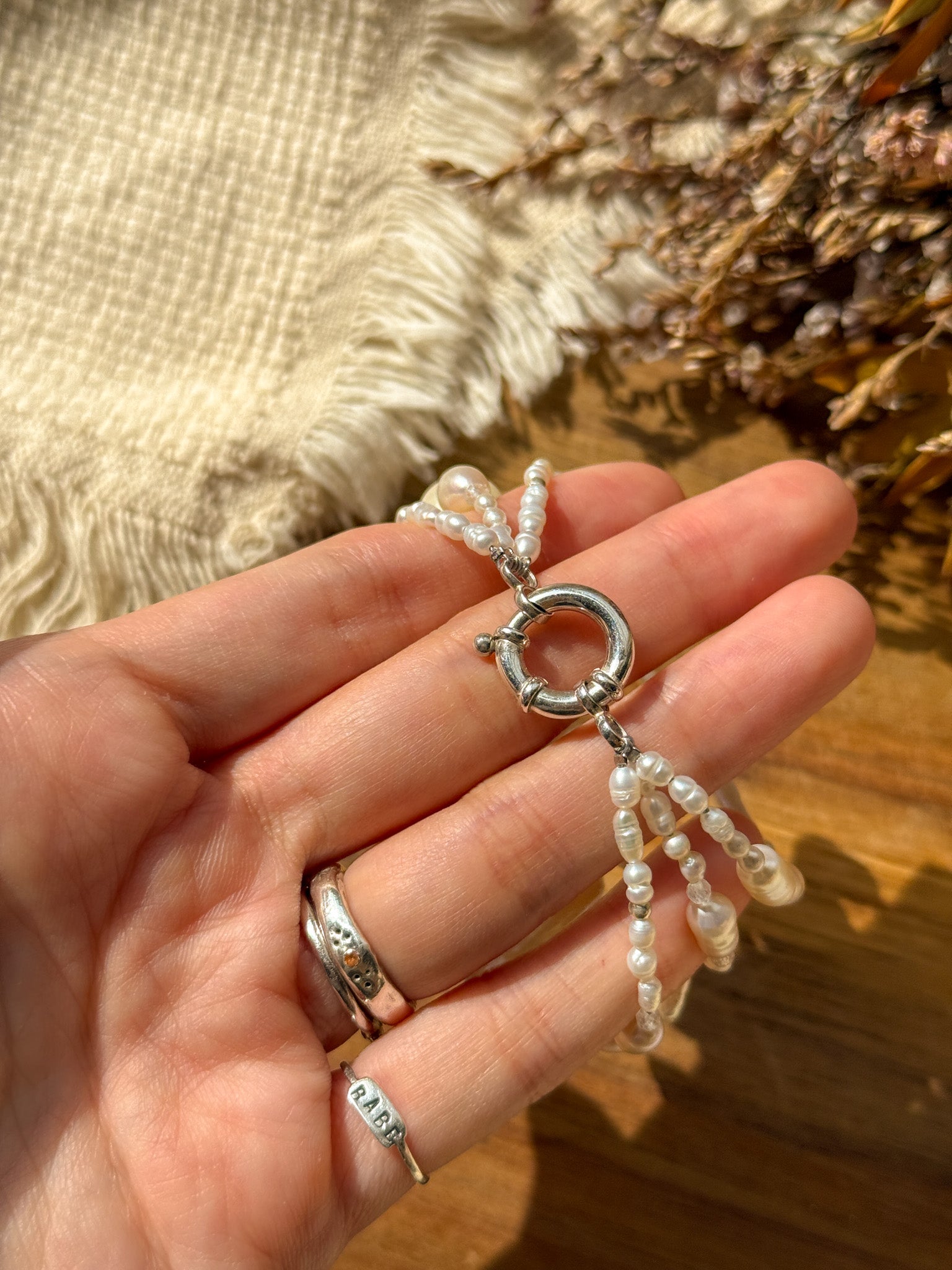 Bracelet - Pearl, Clear quartz and Karen silver - White