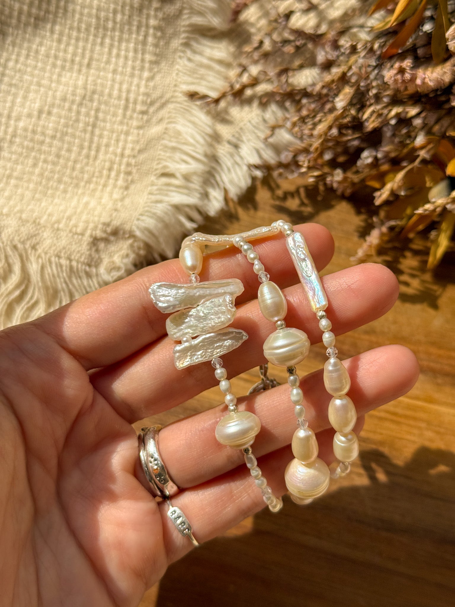 Bracelet - Pearl, Clear quartz and Karen silver - White