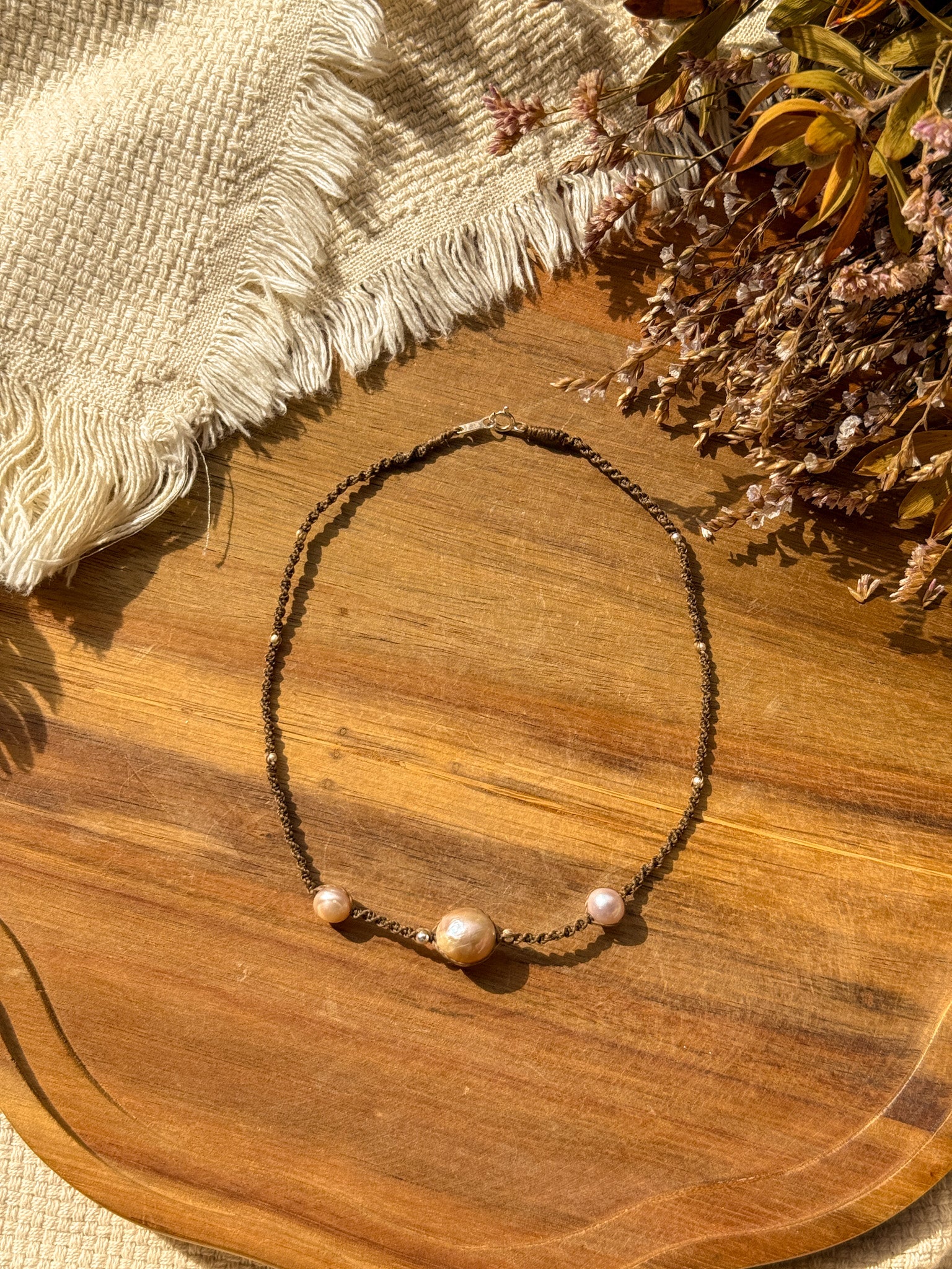 Macrame Choker - Pearl and Karen silver