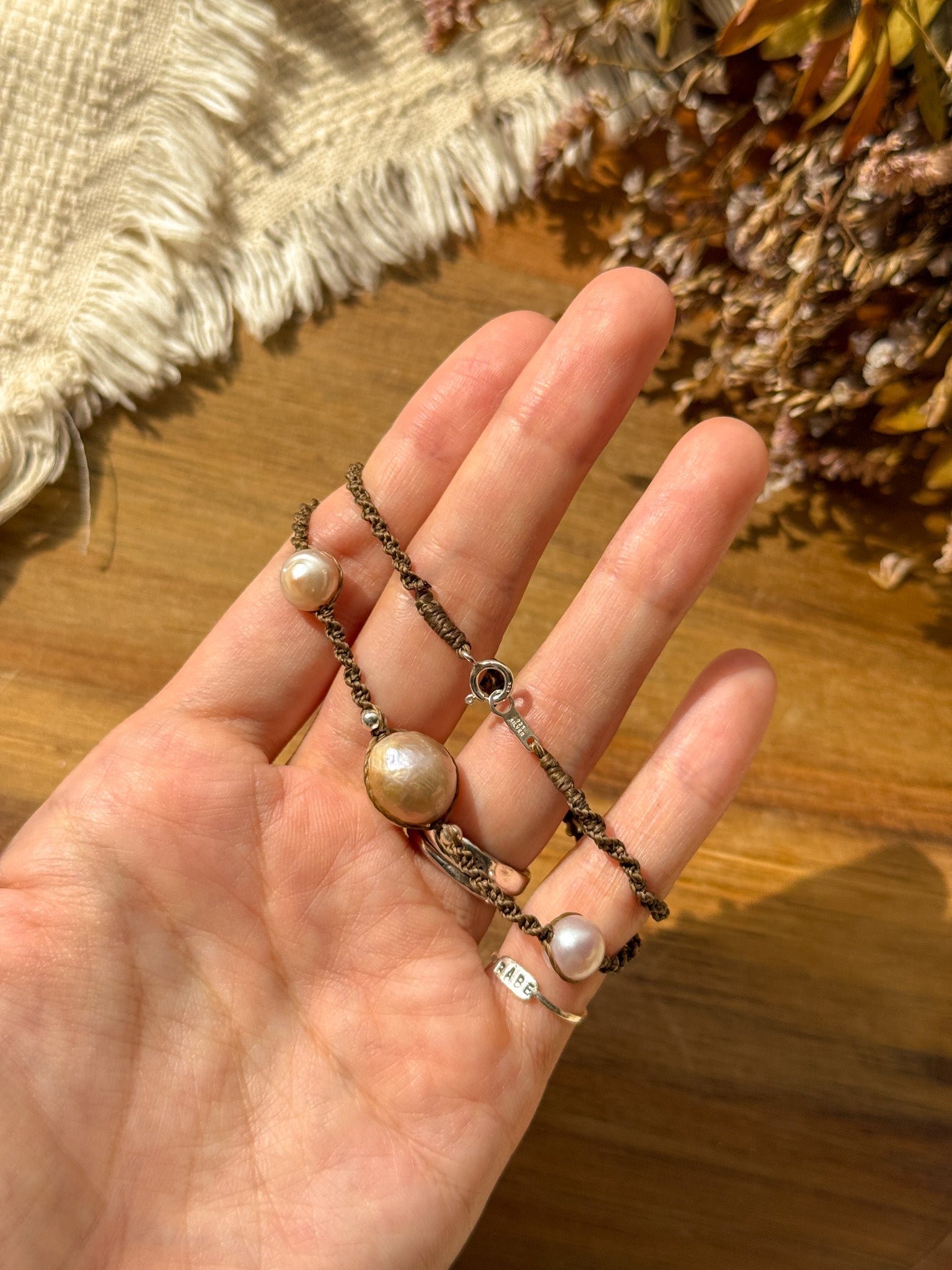Macrame Choker - Pearl and Karen silver