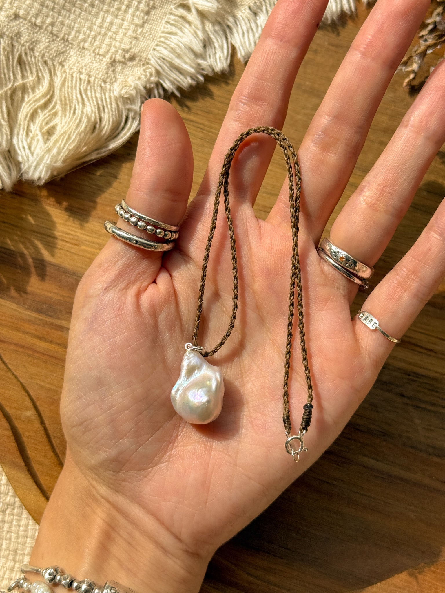 Macrame Necklace - Pearl  (Shorter)