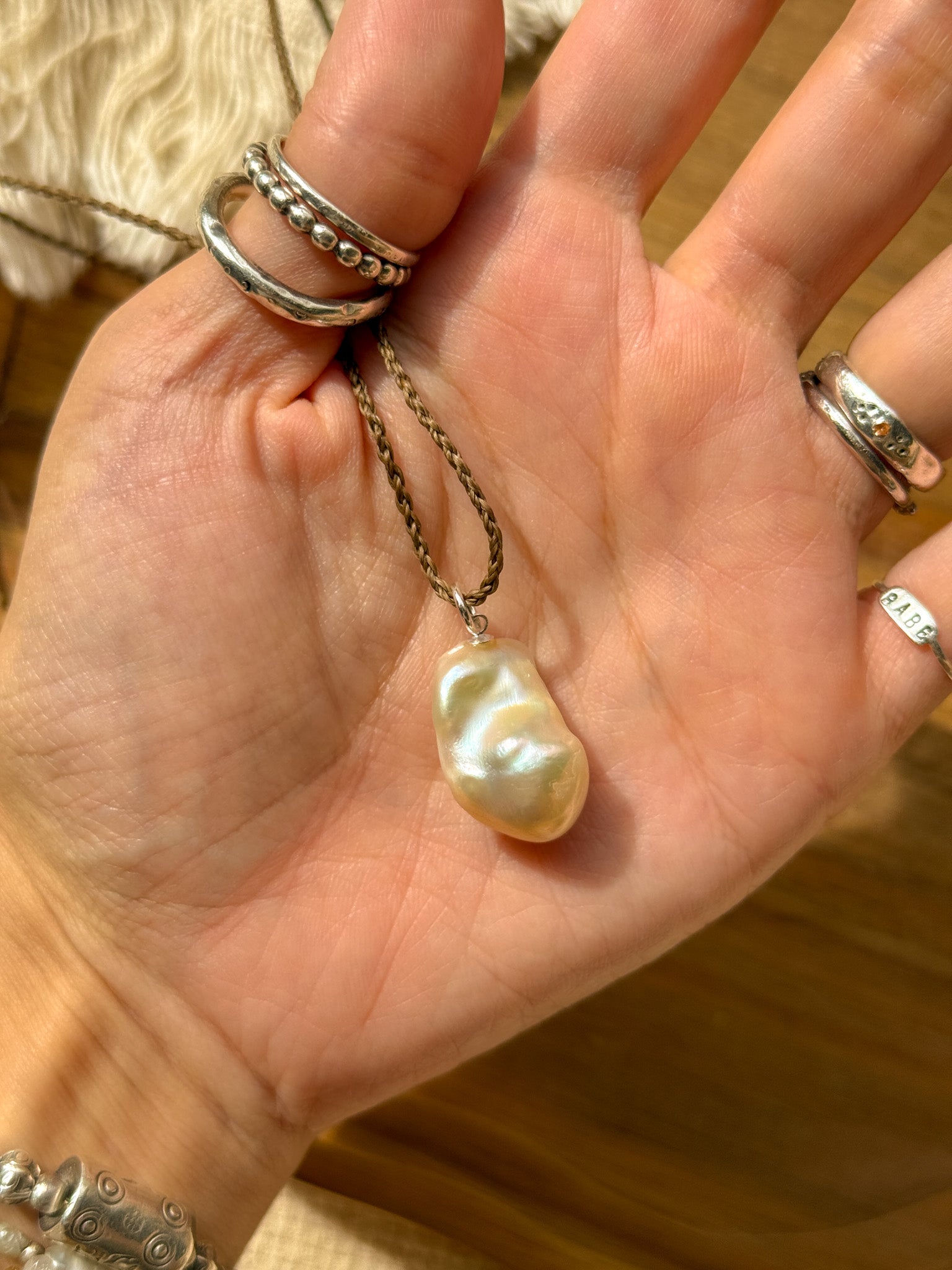 Macrame Necklace - Pearl  (longer)
