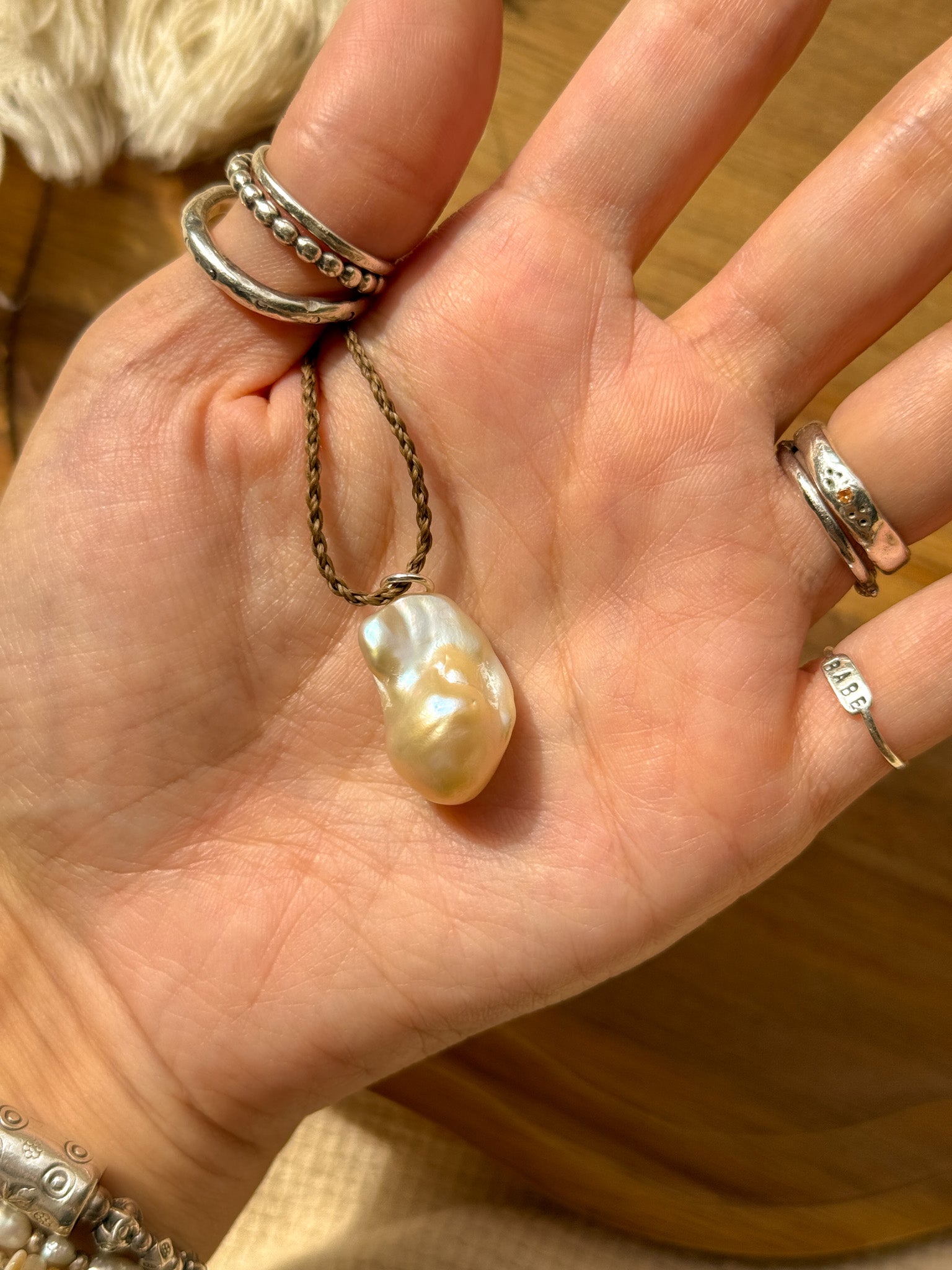 Macrame Necklace - Pearl  (longer)