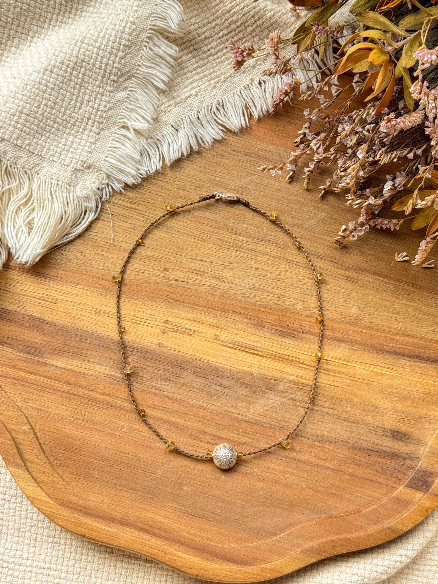 Macrame Necklace - Citrine and Karen silver