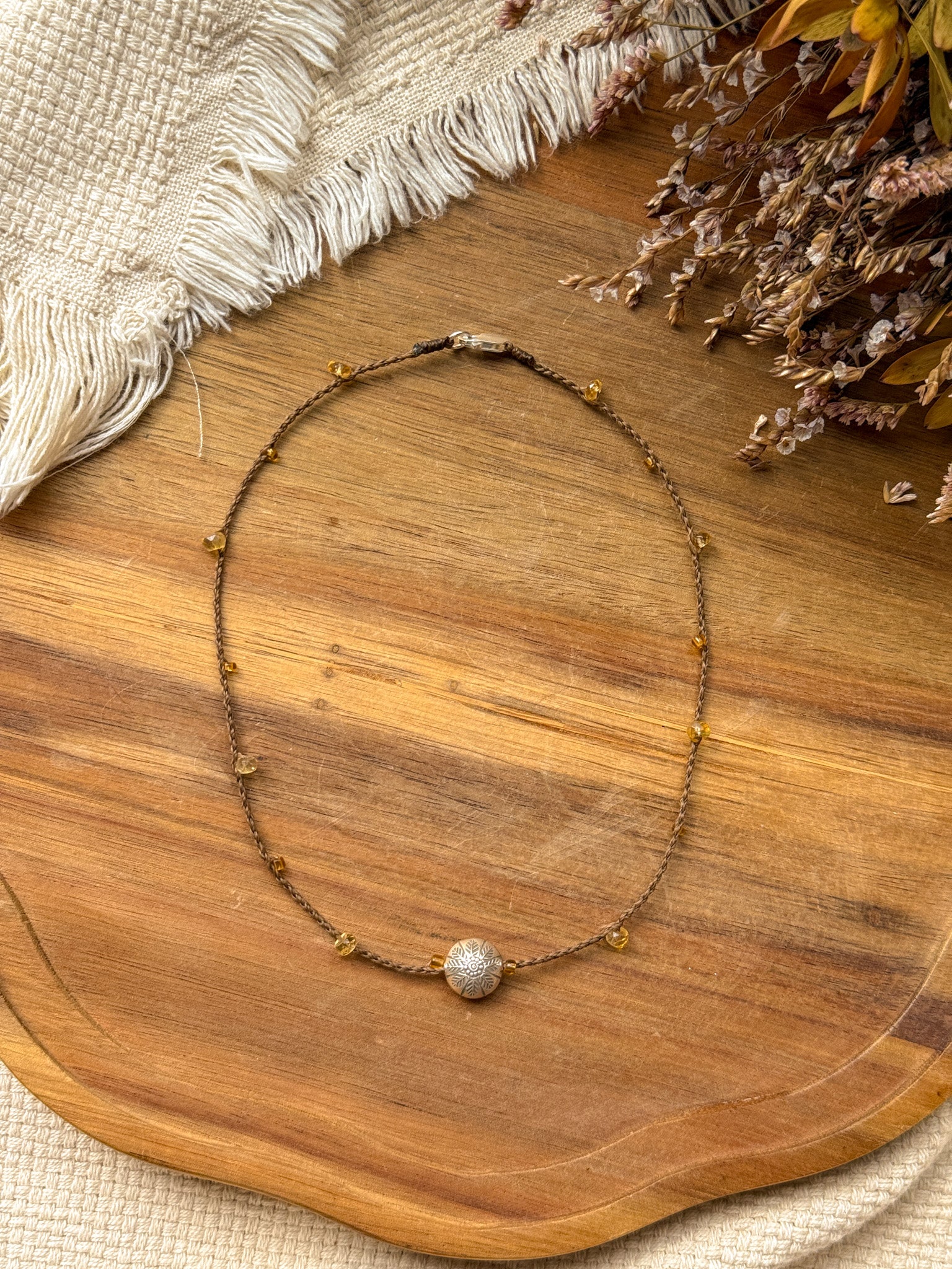 Macrame Necklace - Citrine and Karen silver
