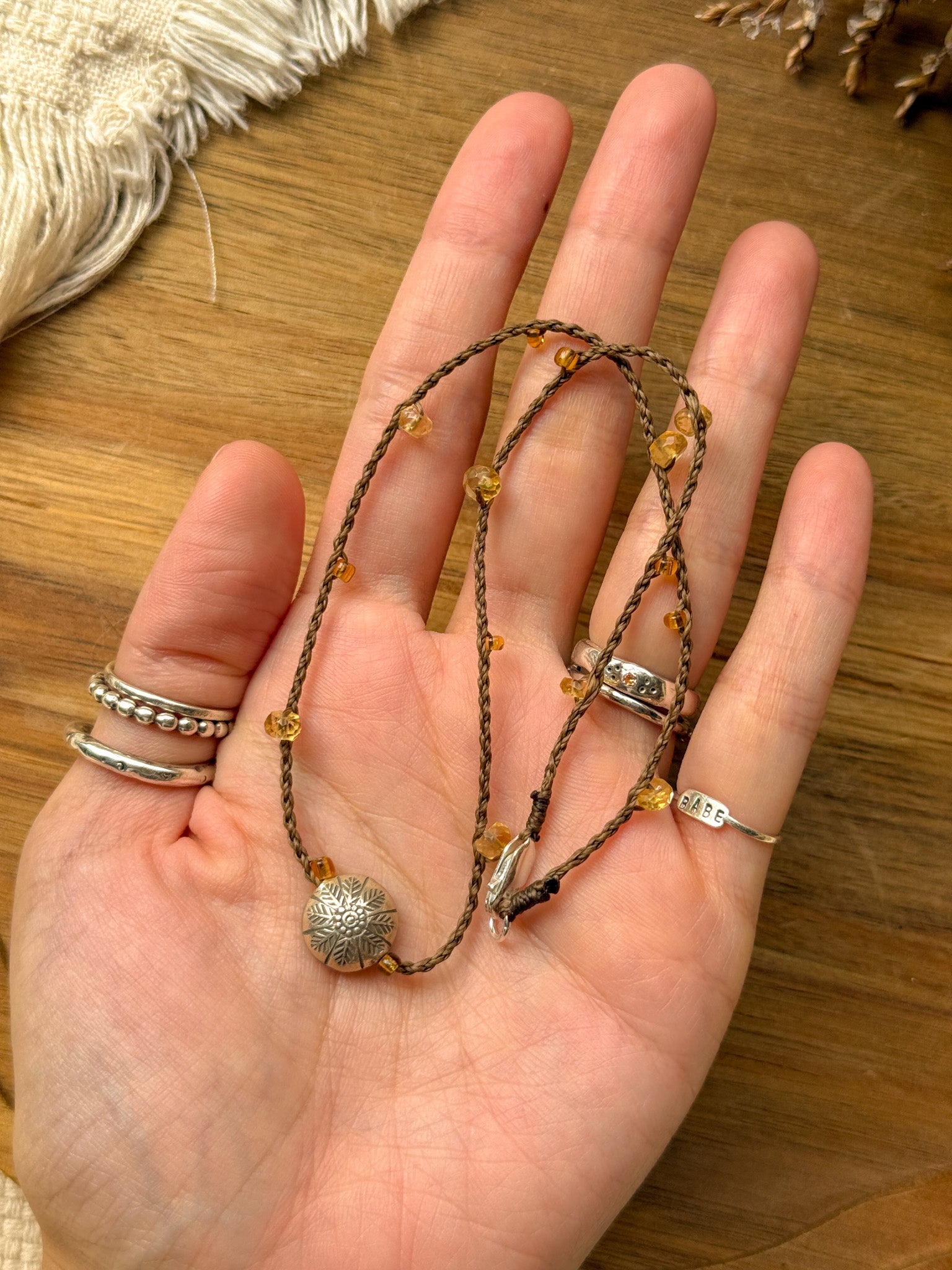 Macrame Necklace - Citrine and Karen silver