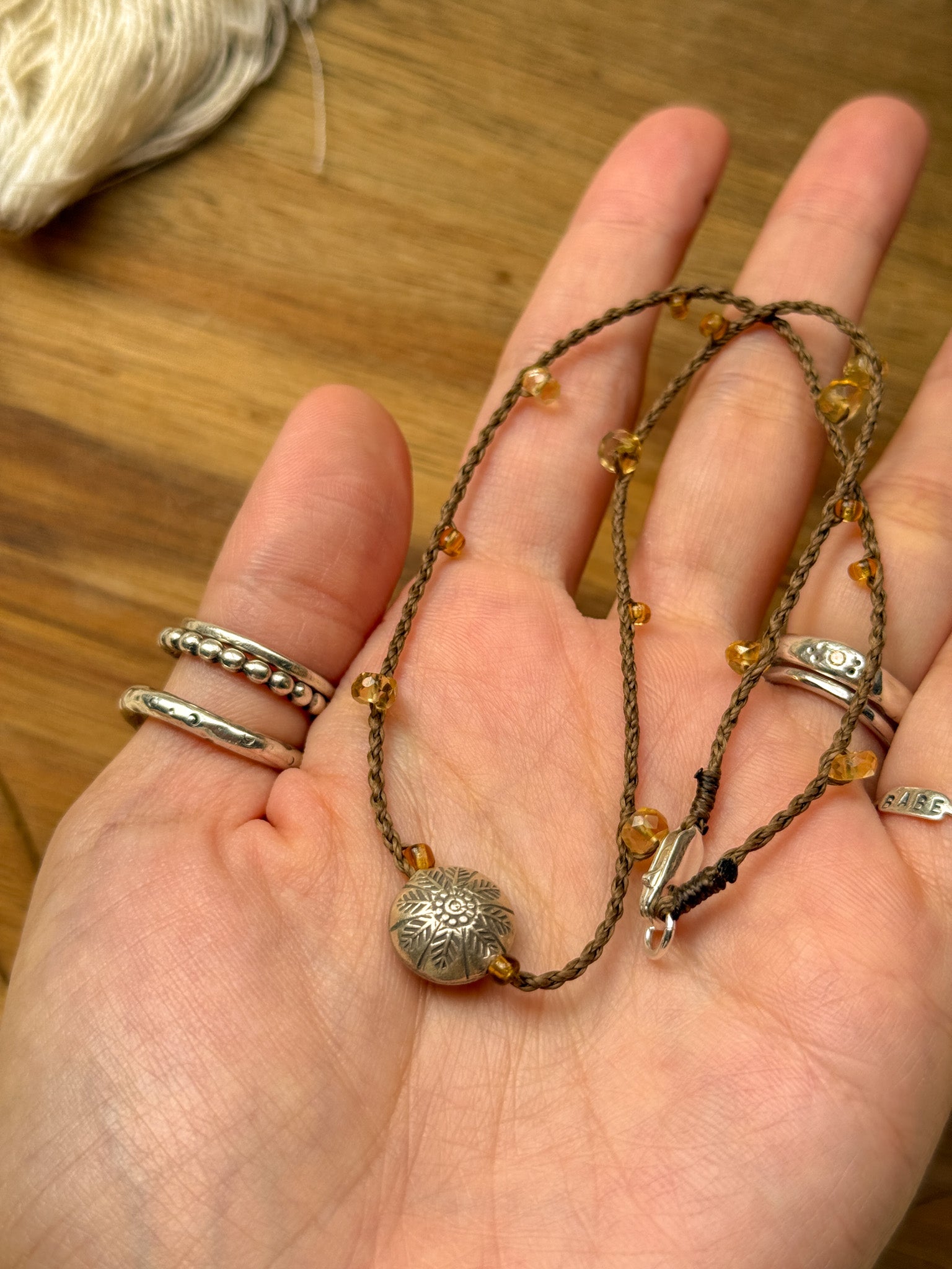 Macrame Necklace - Citrine and Karen silver