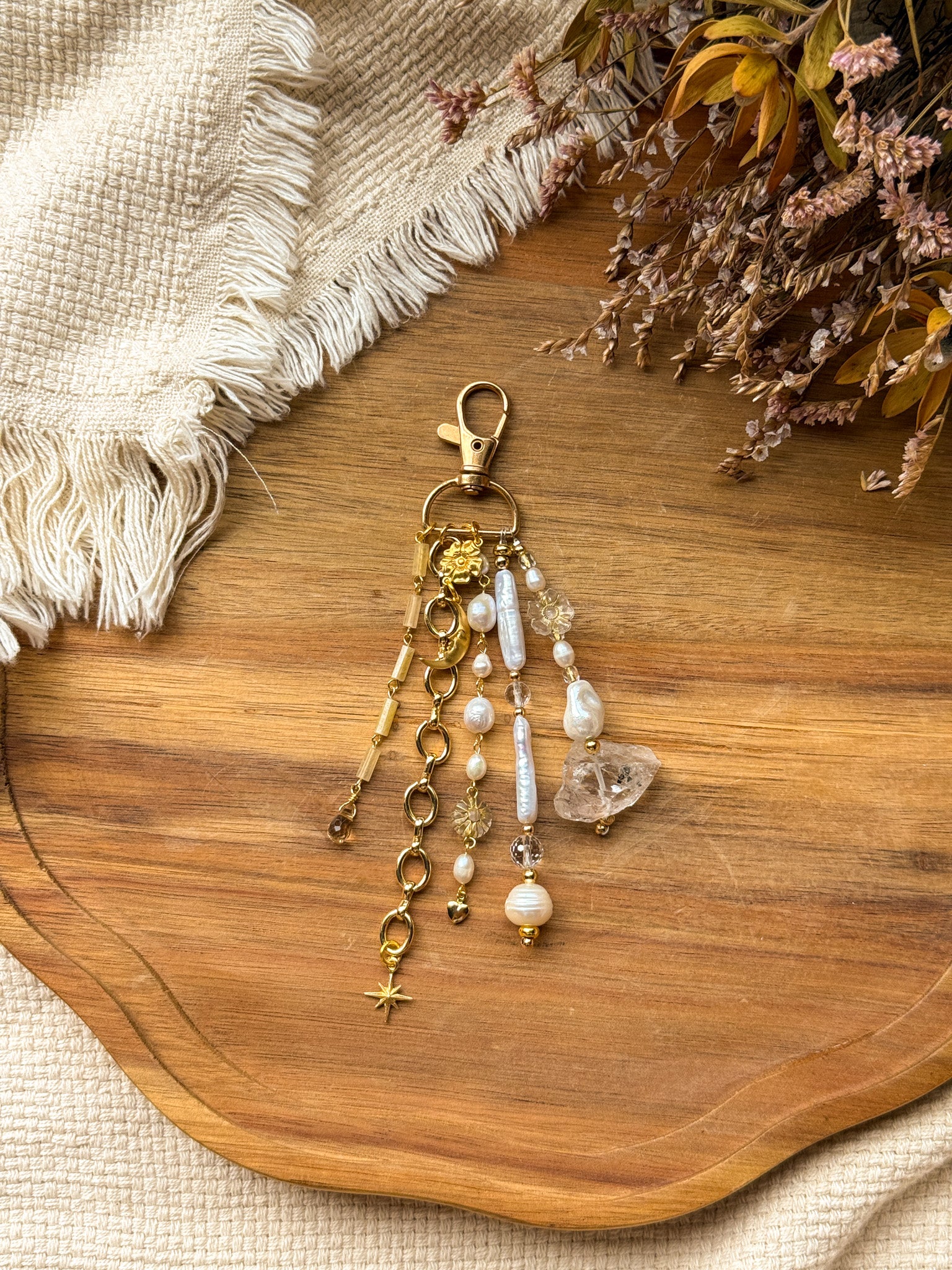 Key Chain - Pearl and Clear Quartz