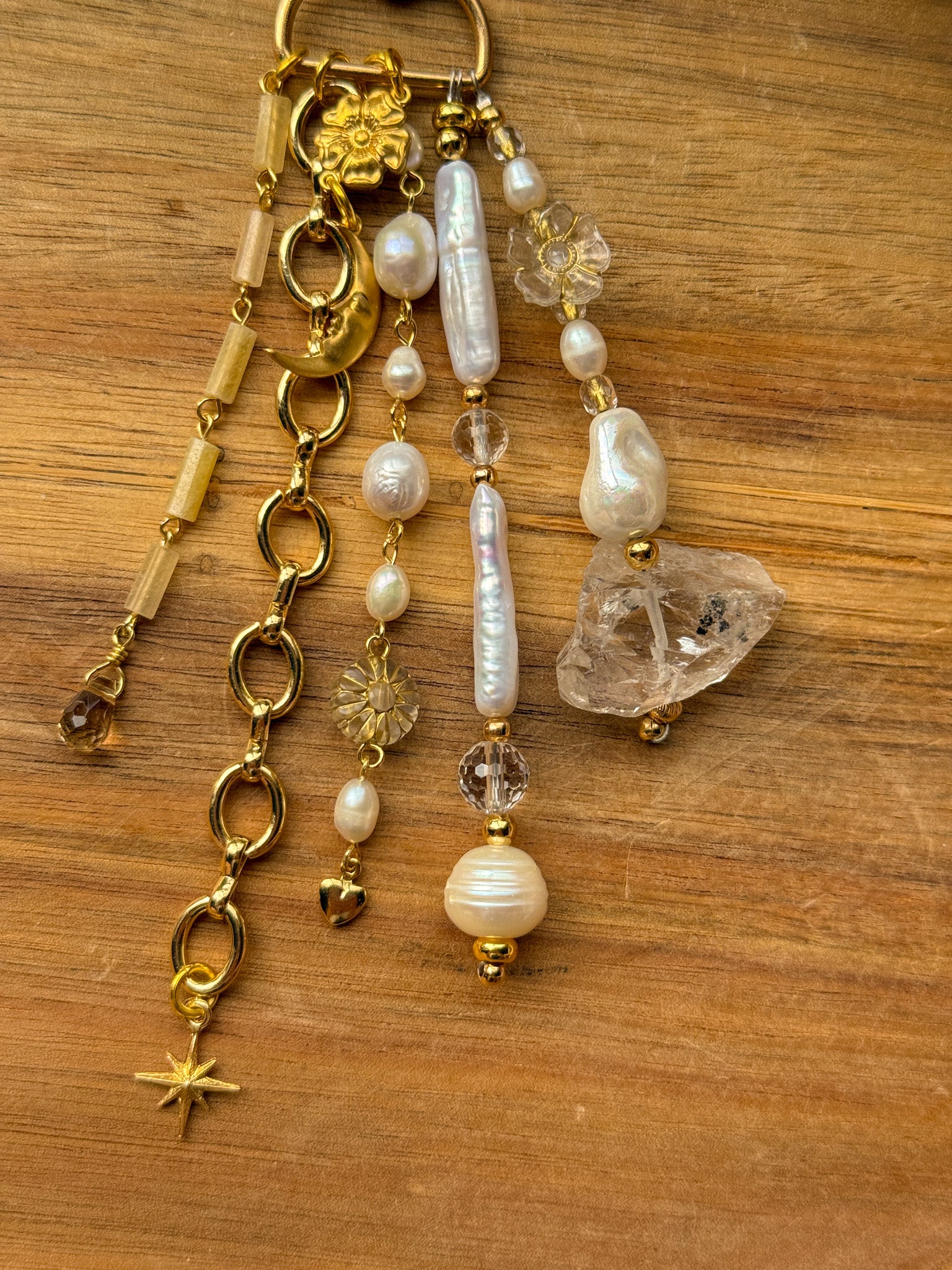 Key Chain - Pearl and Clear Quartz