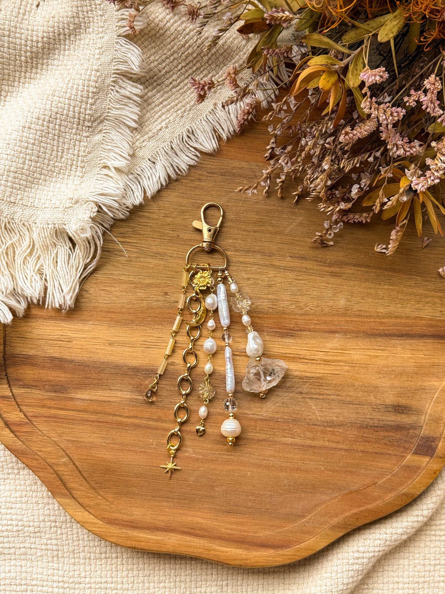 Key Chain - Pearl and Clear Quartz