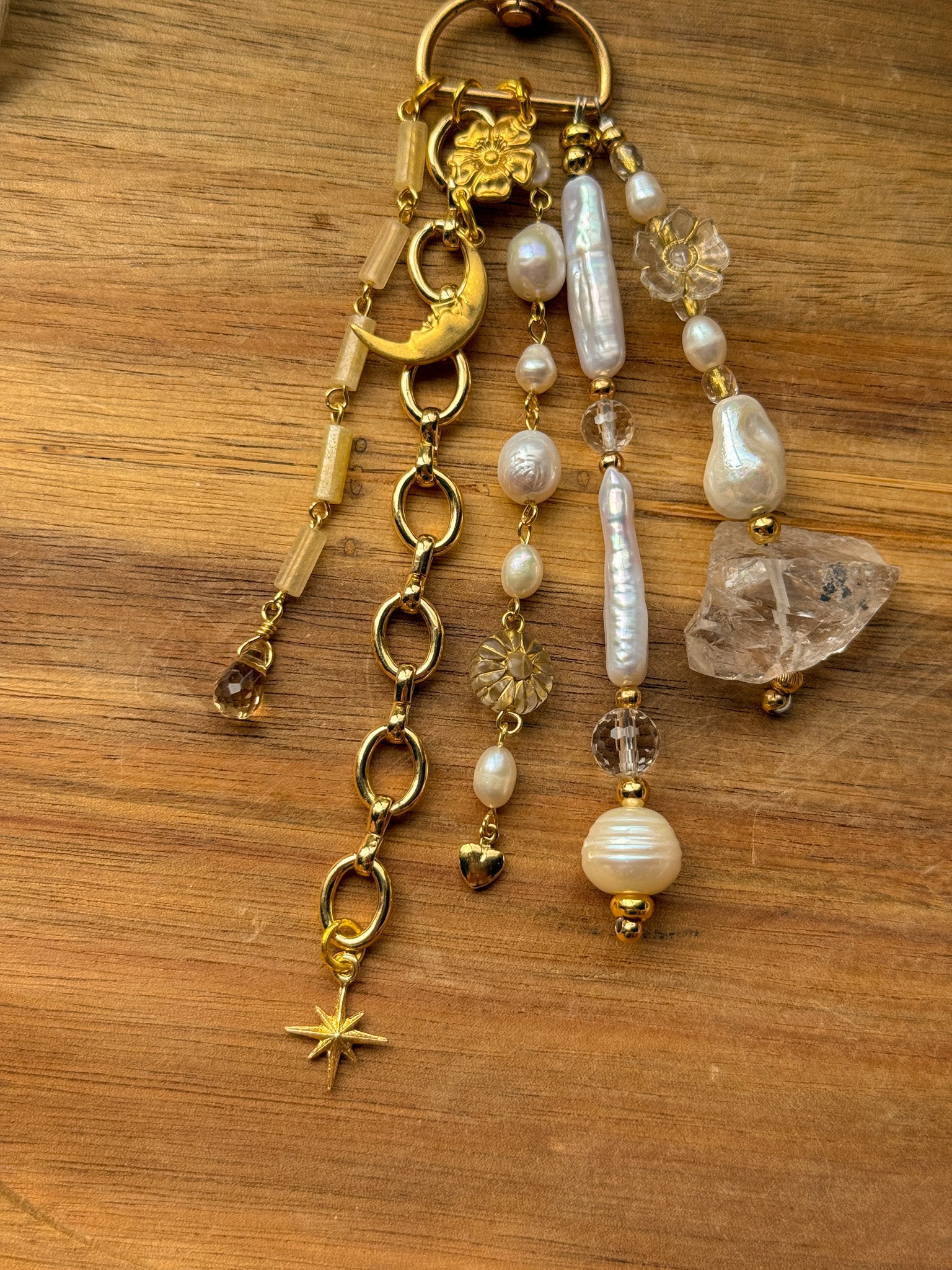 Key Chain - Pearl and Clear Quartz