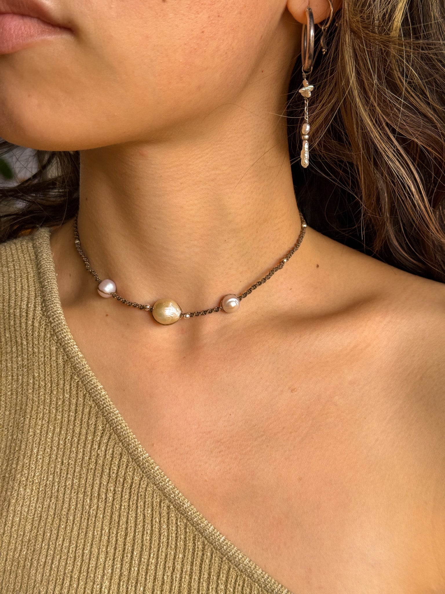Macrame Choker - Pearl and Karen silver
