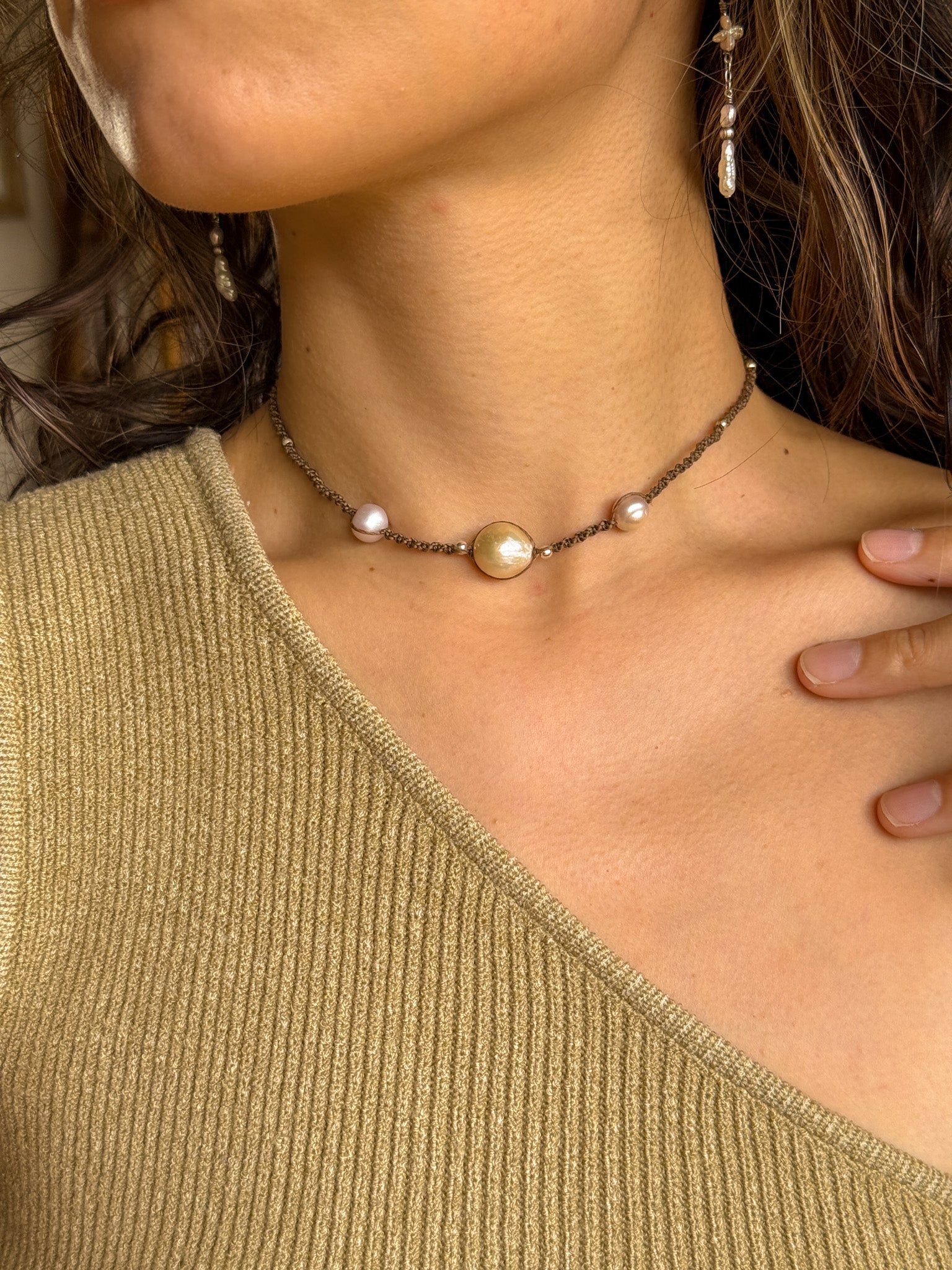 Macrame Choker - Pearl and Karen silver