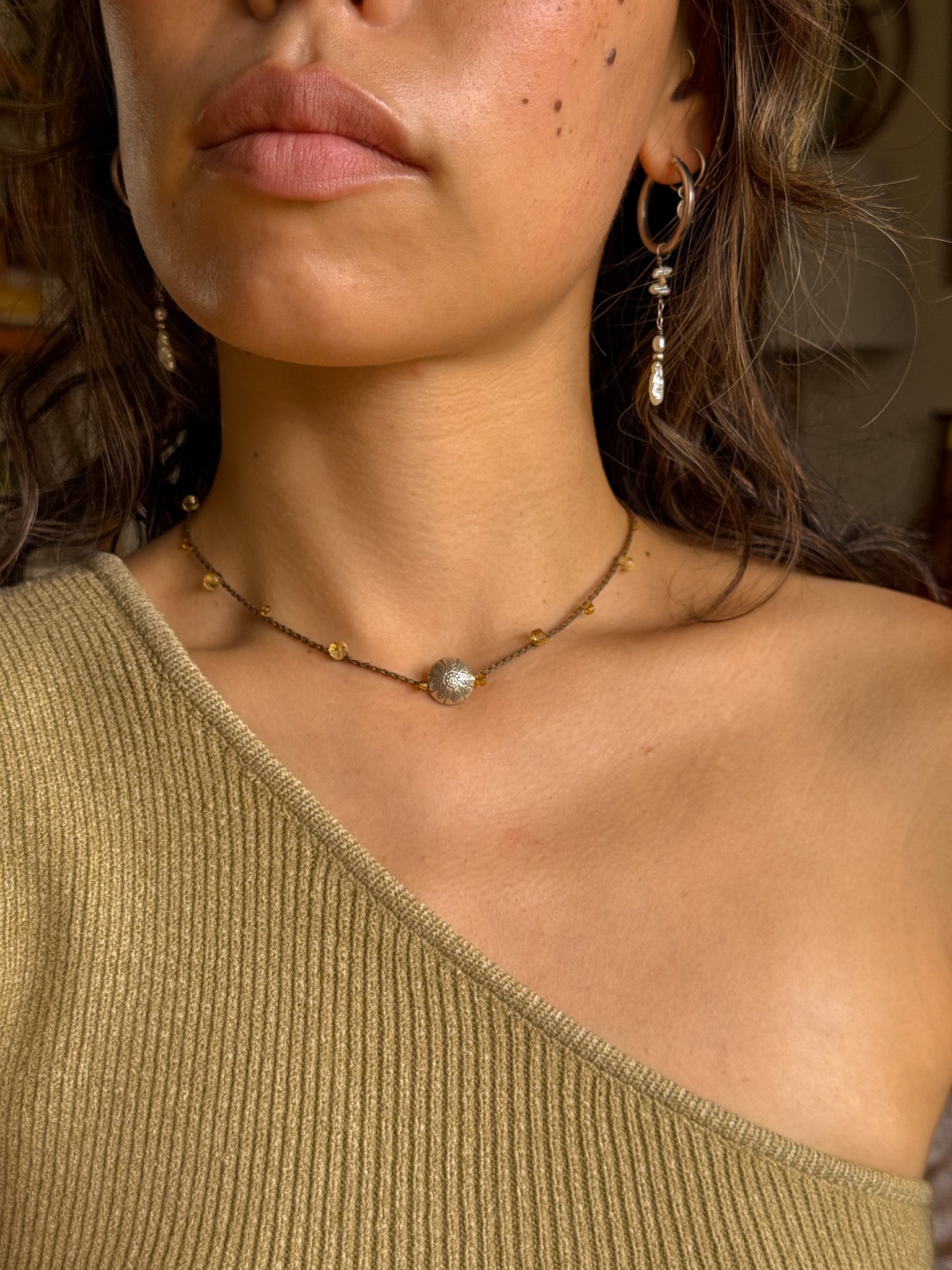 Macrame Necklace - Citrine and Karen silver