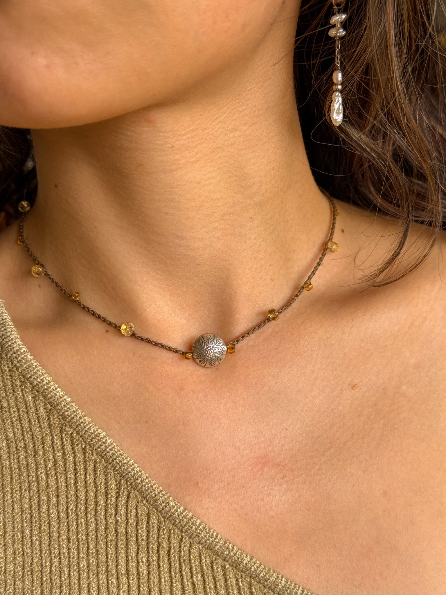 Macrame Necklace - Citrine and Karen silver
