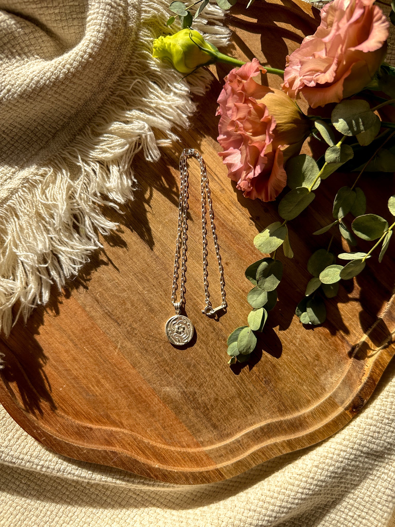 Groovy Flower Coin Pendant Necklace