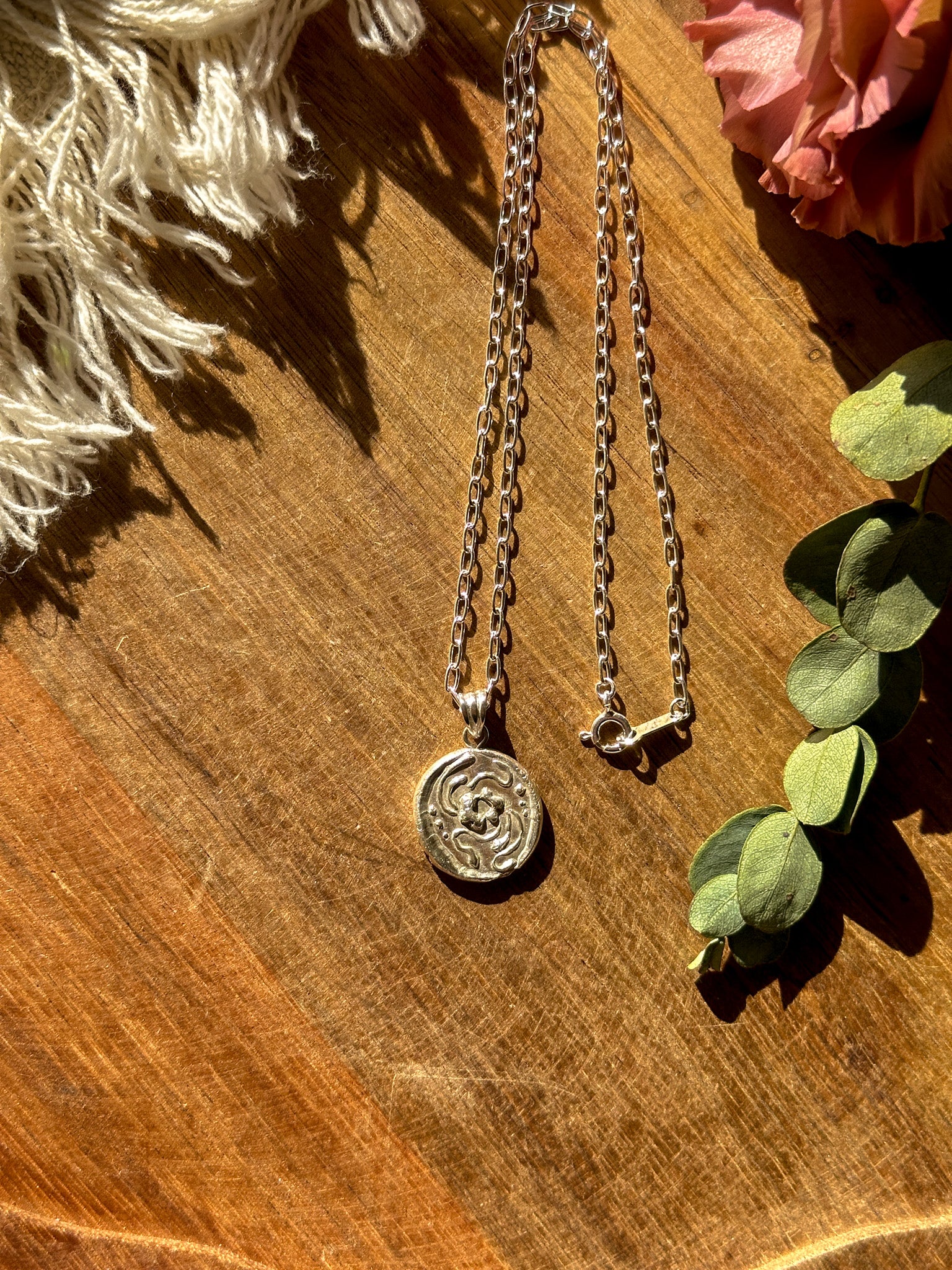 Groovy Flower Coin Pendant Necklace