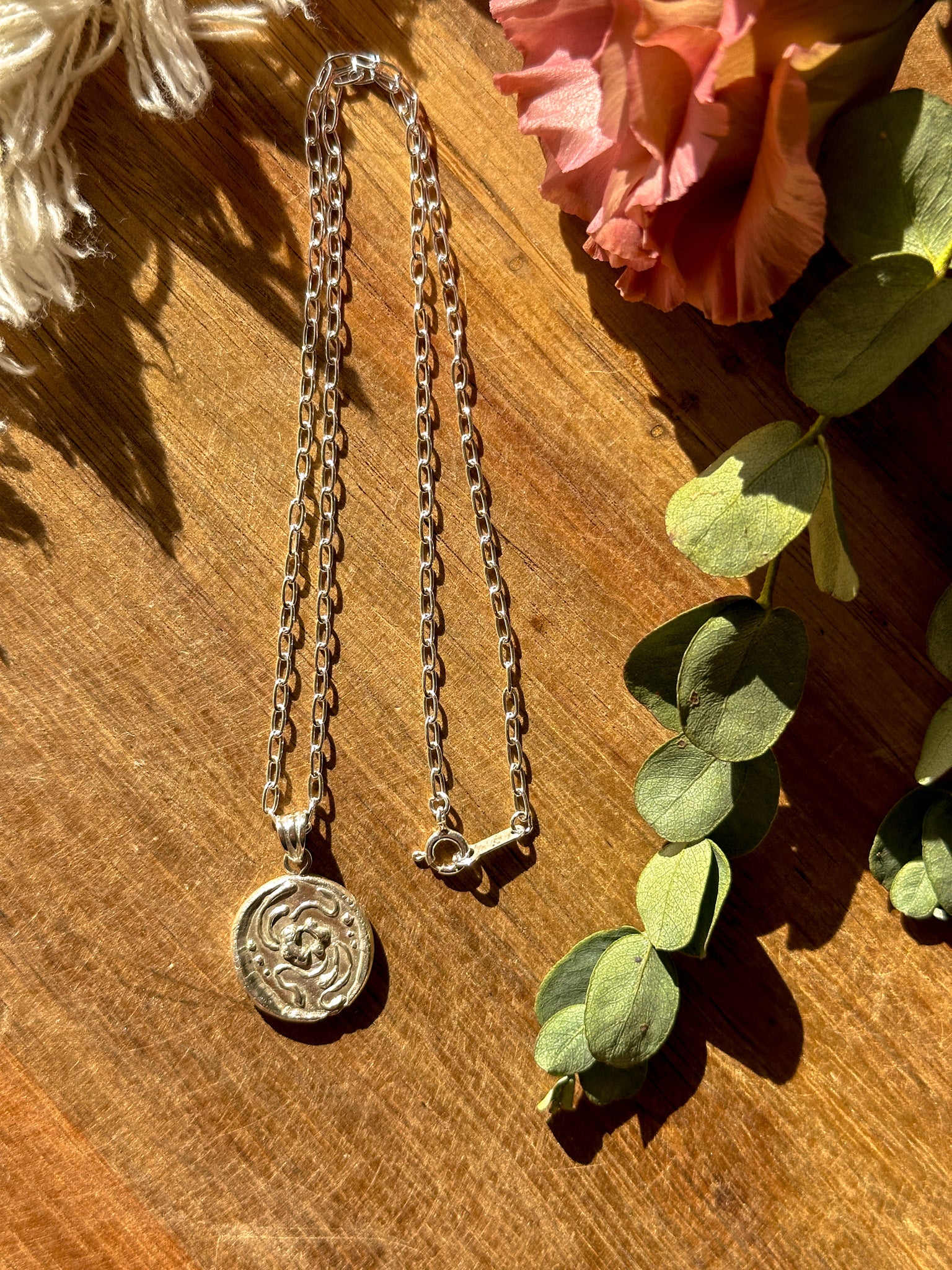 Groovy Flower Coin Pendant Necklace