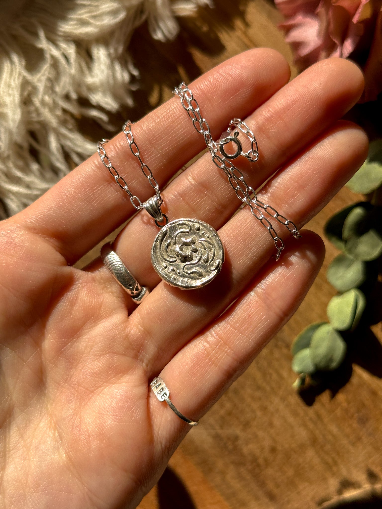 Groovy Flower Coin Pendant Necklace