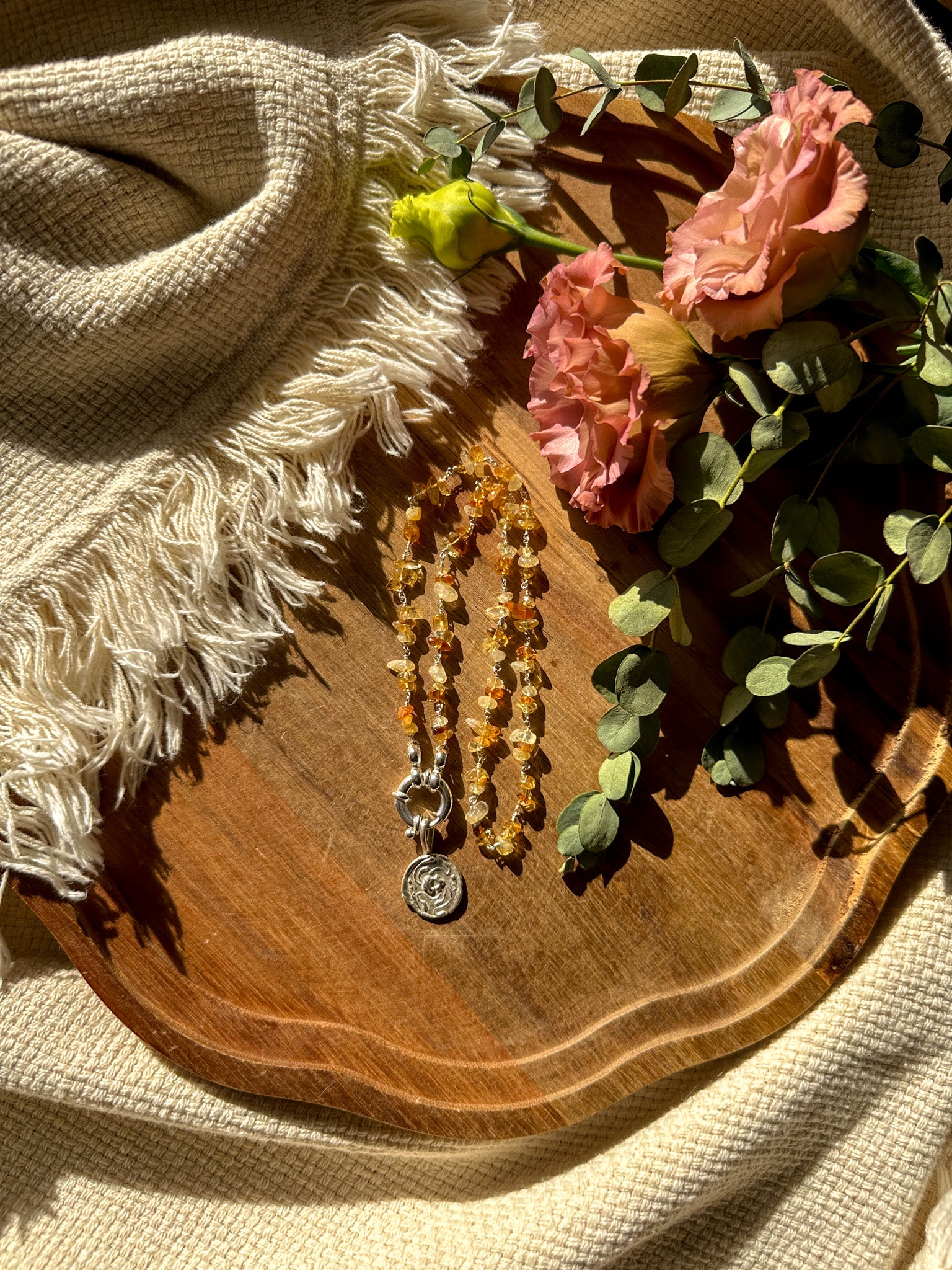 Groovy Flower Coin Pendant top Necklace - Citrine