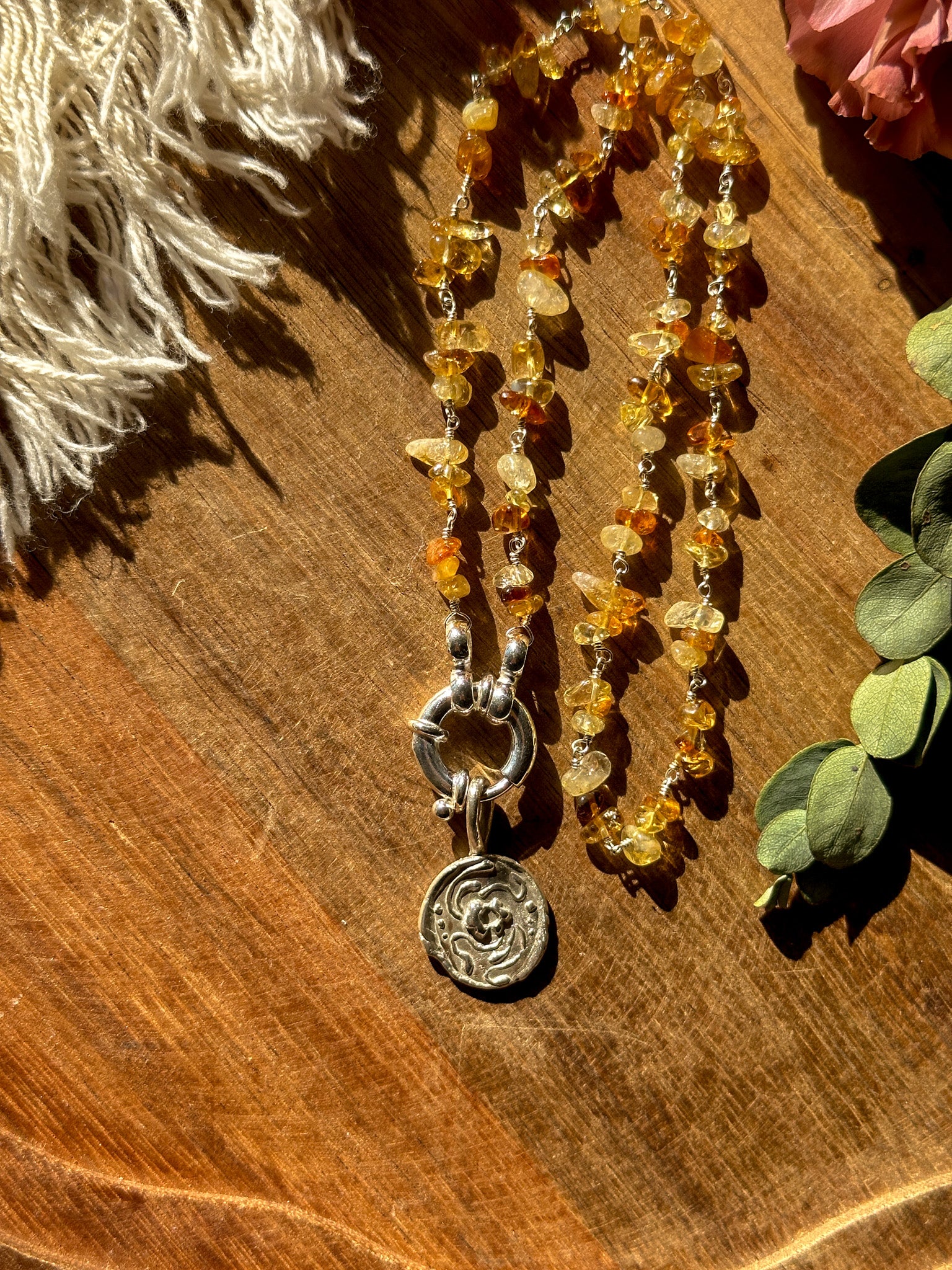 Groovy Flower Coin Pendant top Necklace - Citrine