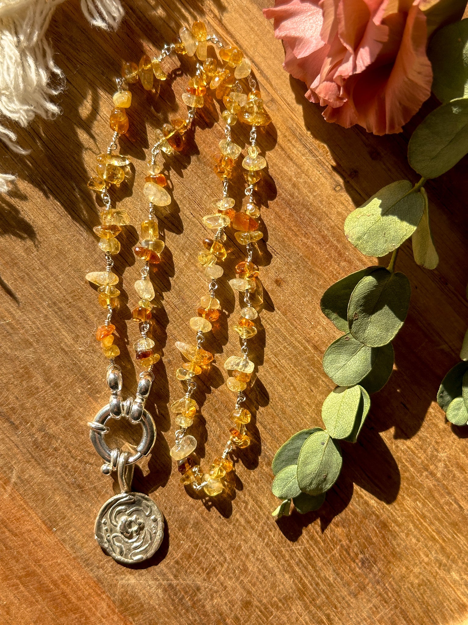 Groovy Flower Coin Pendant top Necklace - Citrine