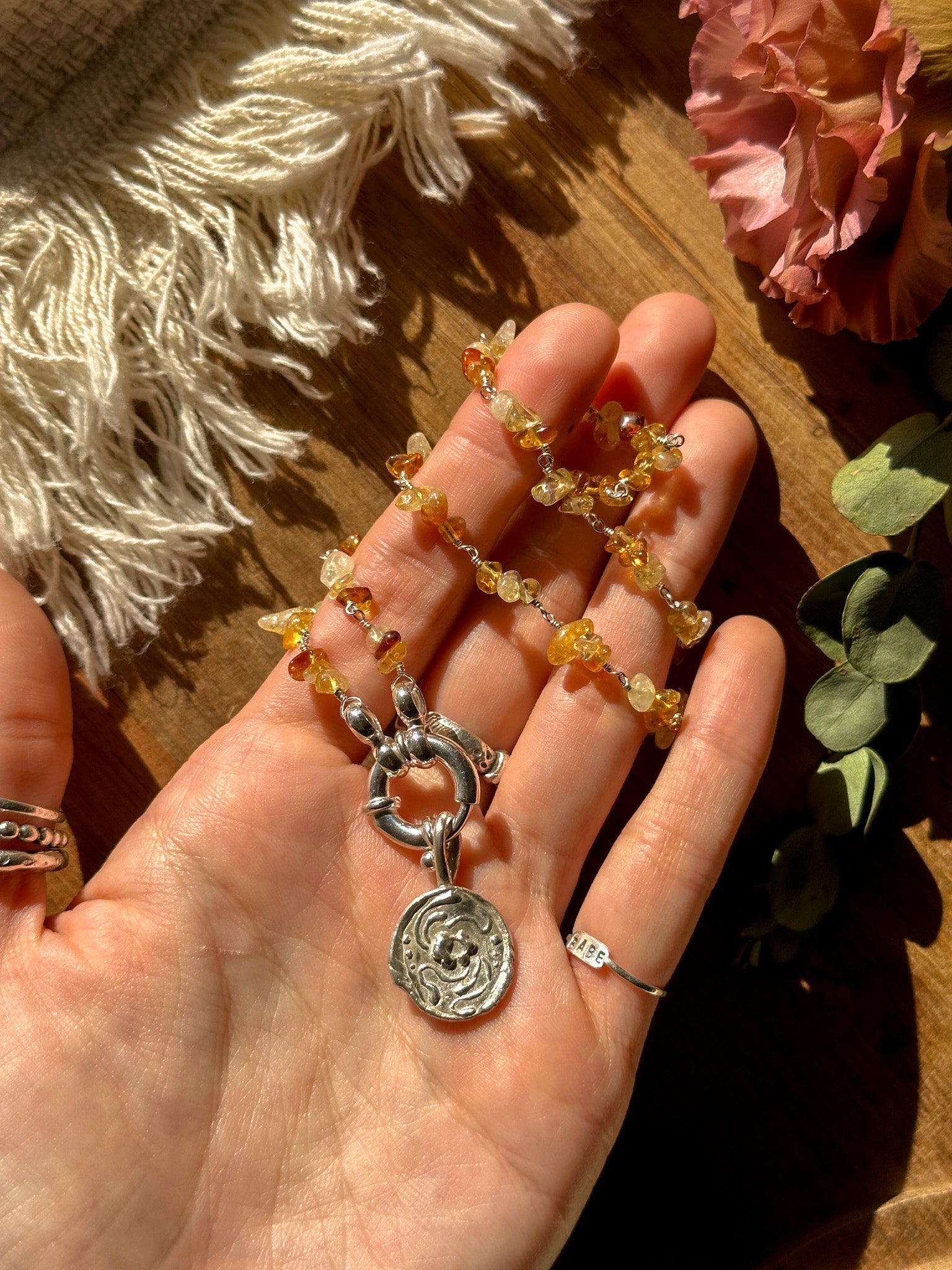 Groovy Flower Coin Pendant top Necklace - Citrine