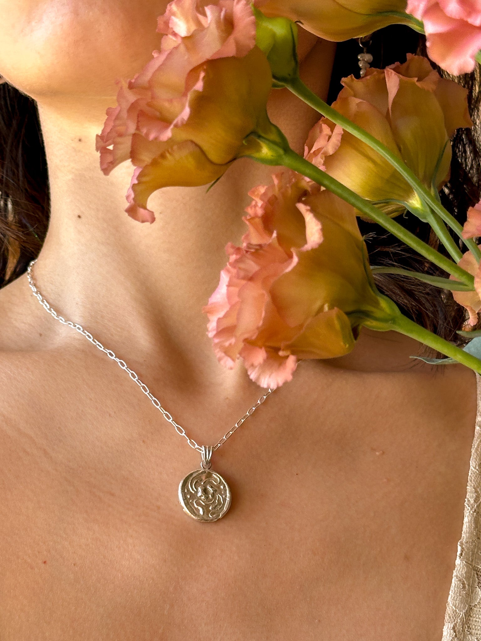 Groovy Flower Coin Pendant Necklace