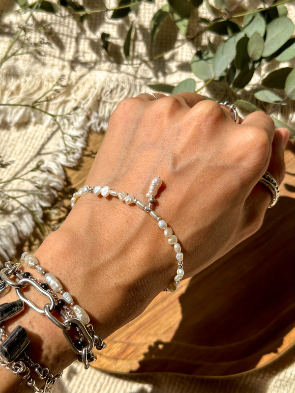 ＊UNISEX pearl & karen silver necklace