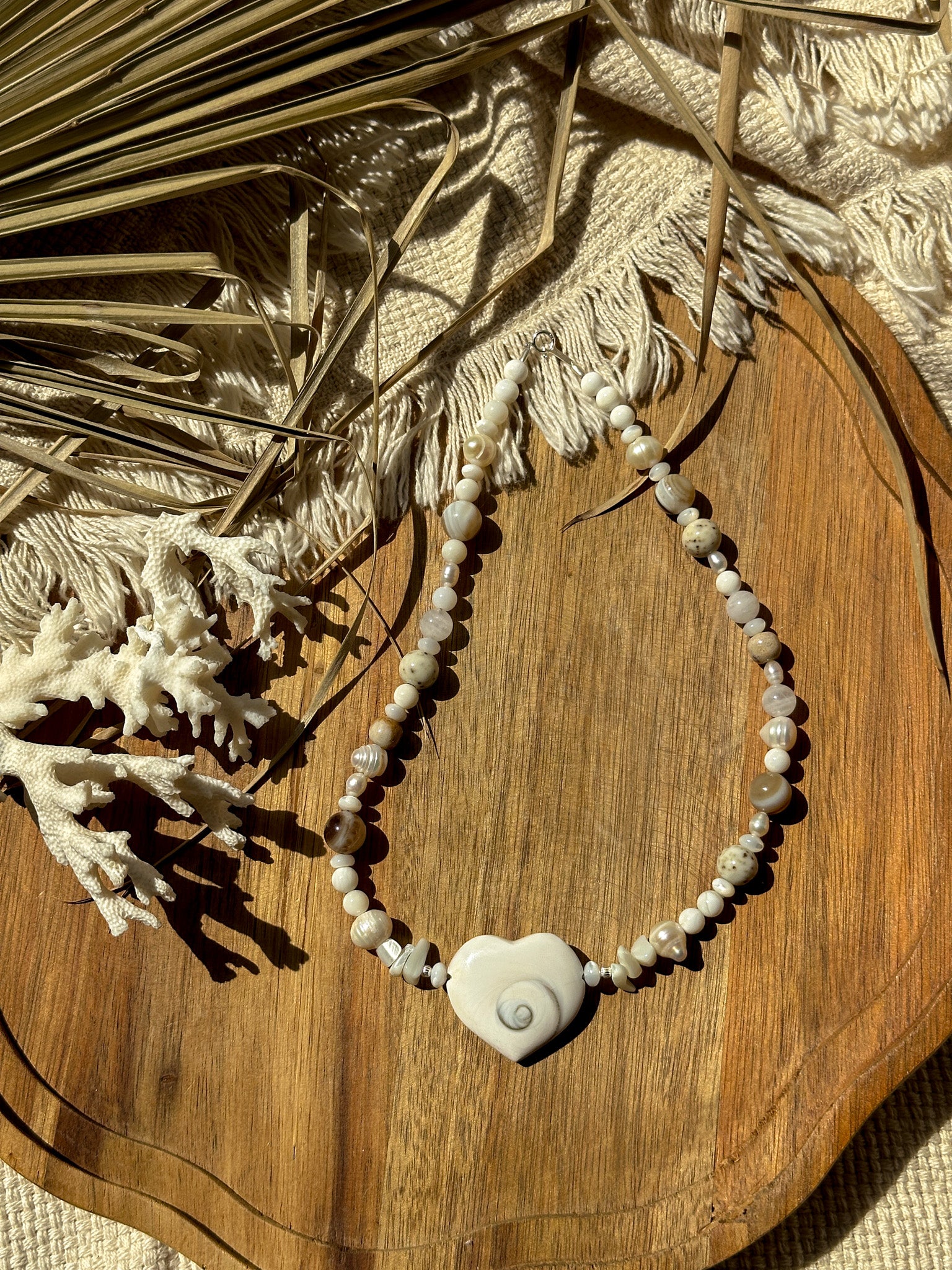 Summer Breeze - Fossil Coral, Shell, Hokutolite and Agate Bracelet D