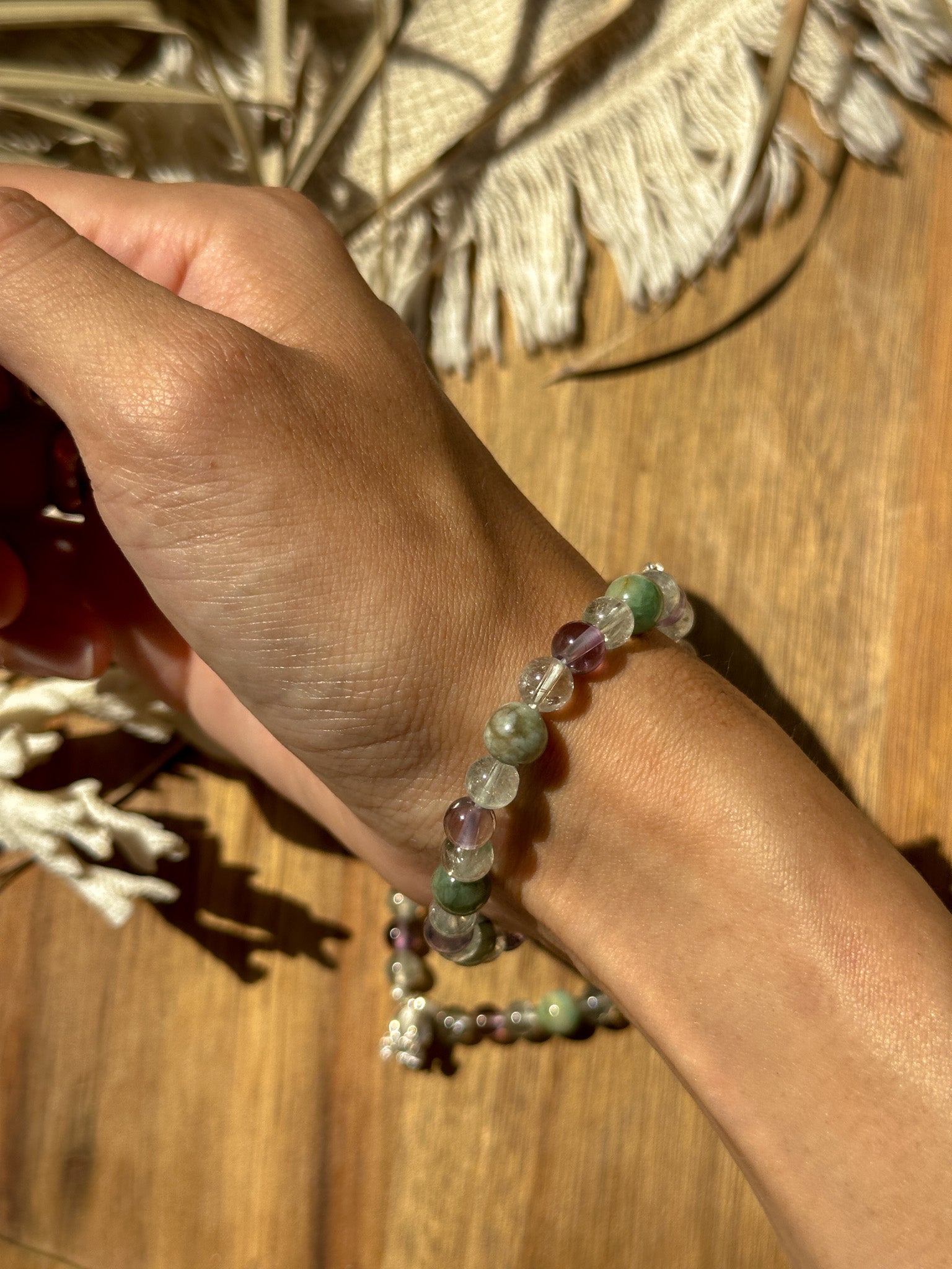 Fluorite, Amethyst, Agate and Karen Silver Bracelet - Lily of the Valley