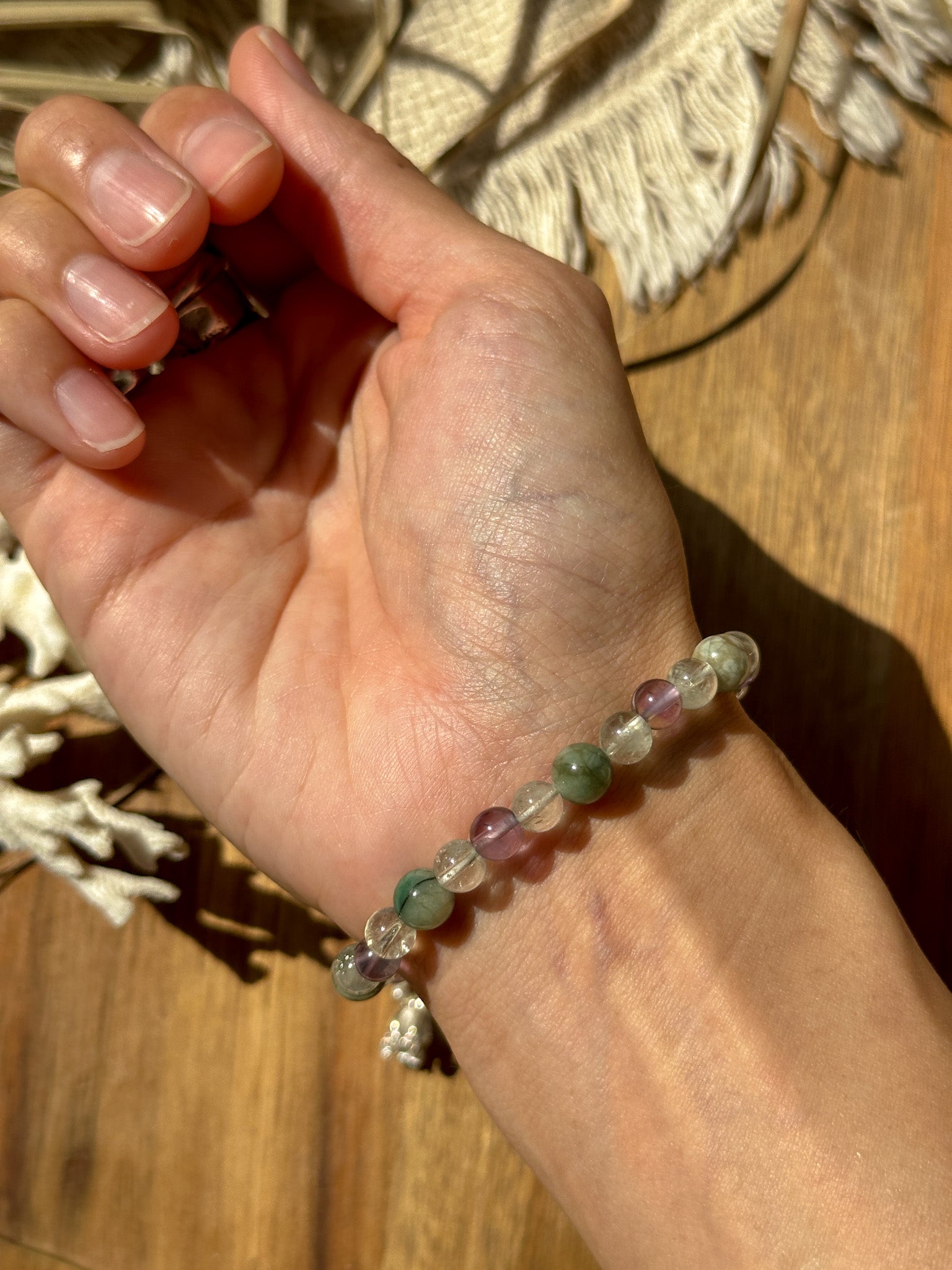 Fluorite, Amethyst, Agate and Karen Silver Bracelet - Lily of the Valley