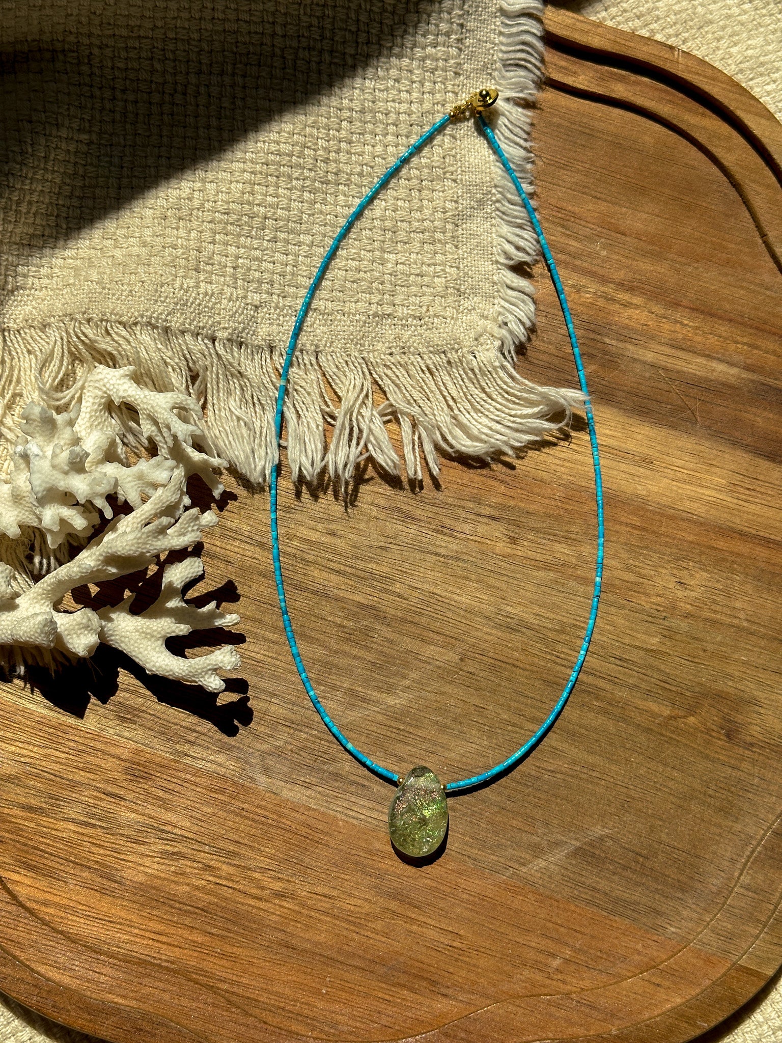 Roman Glass, Sleeping Beauty Turquoise Necklace【Imported】 Lime Green