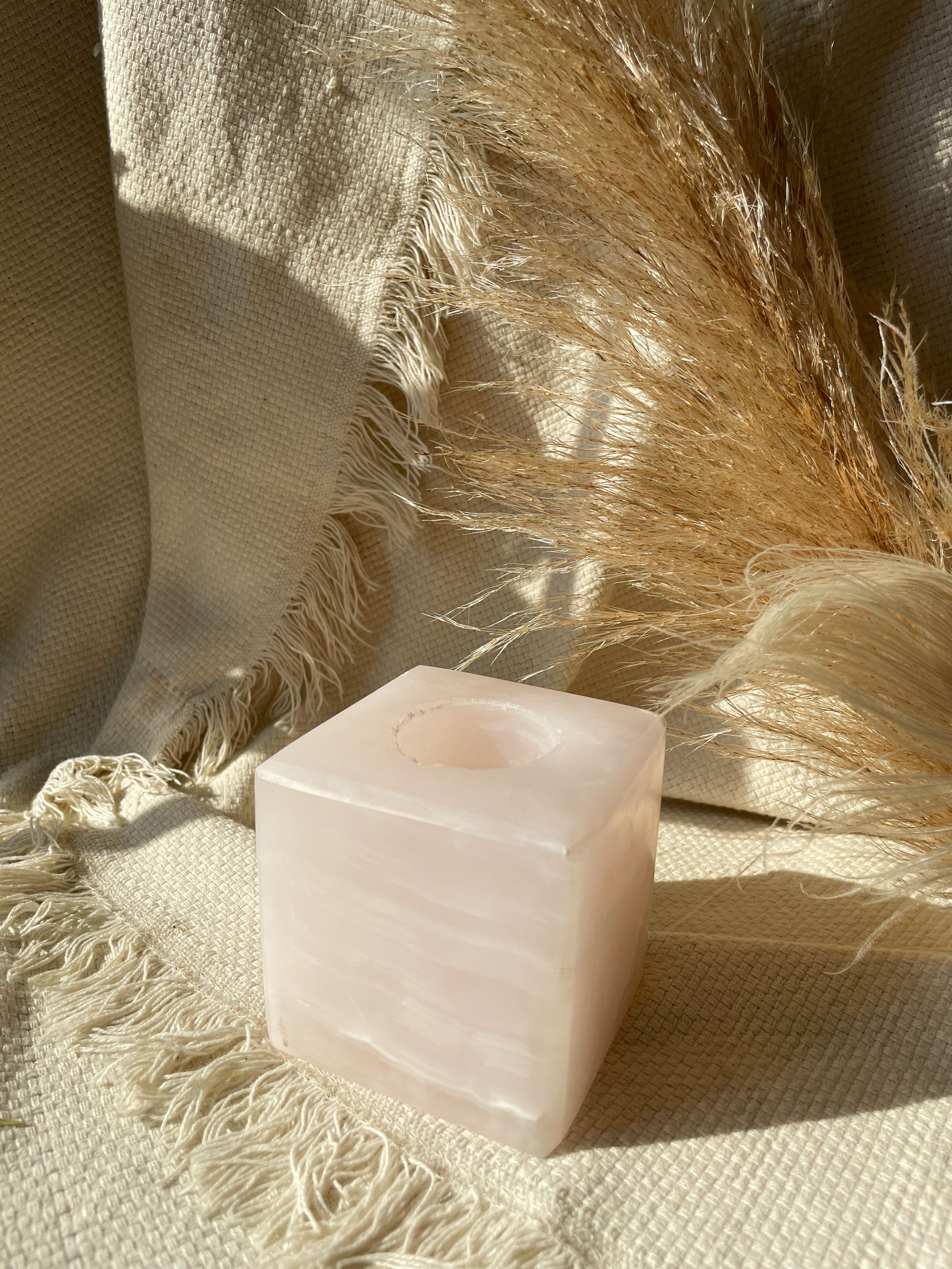 Pink Calcite Candle holder / Lamp - Cube