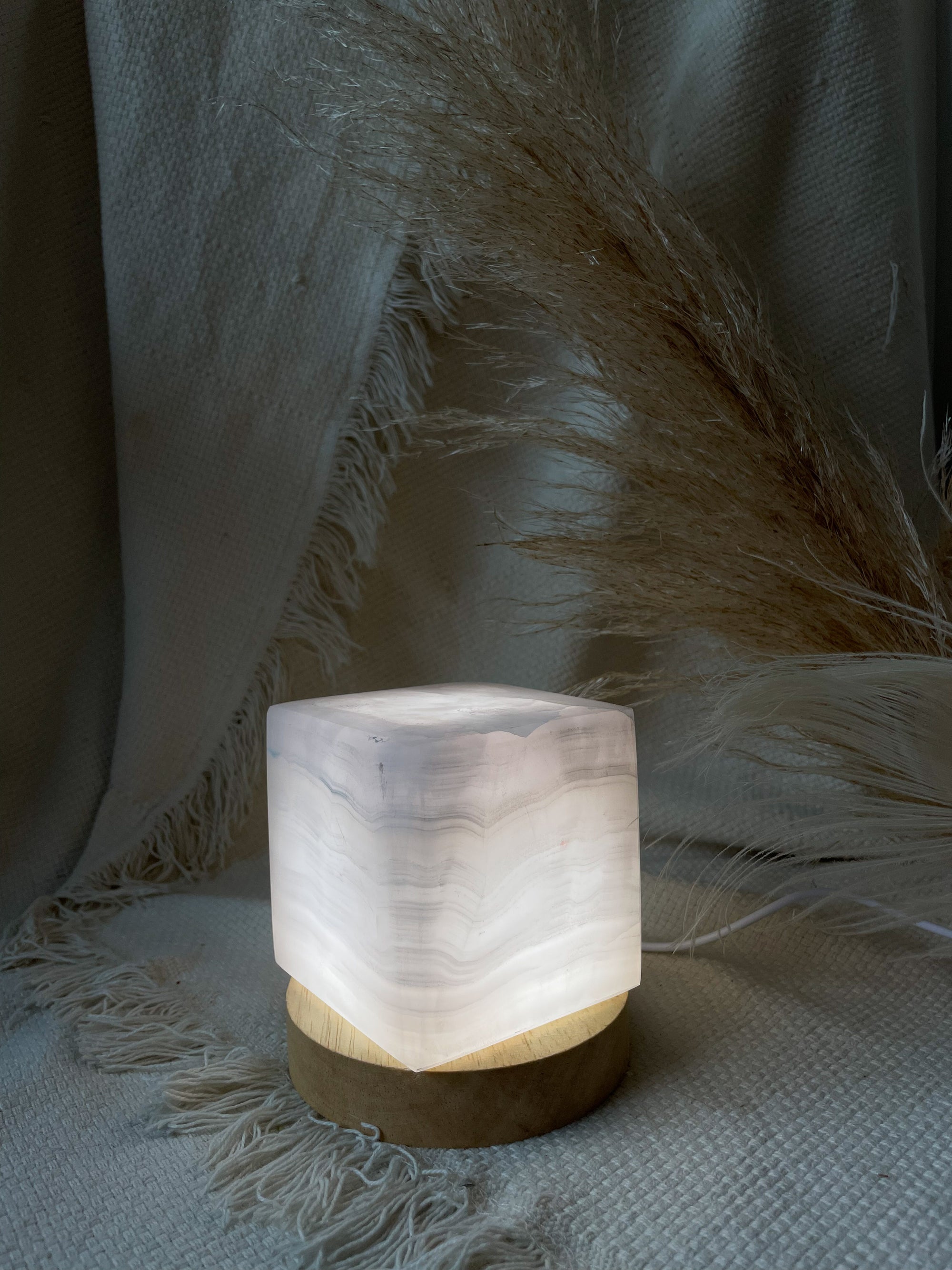 Pink Calcite Candle holder / Lamp - Cube