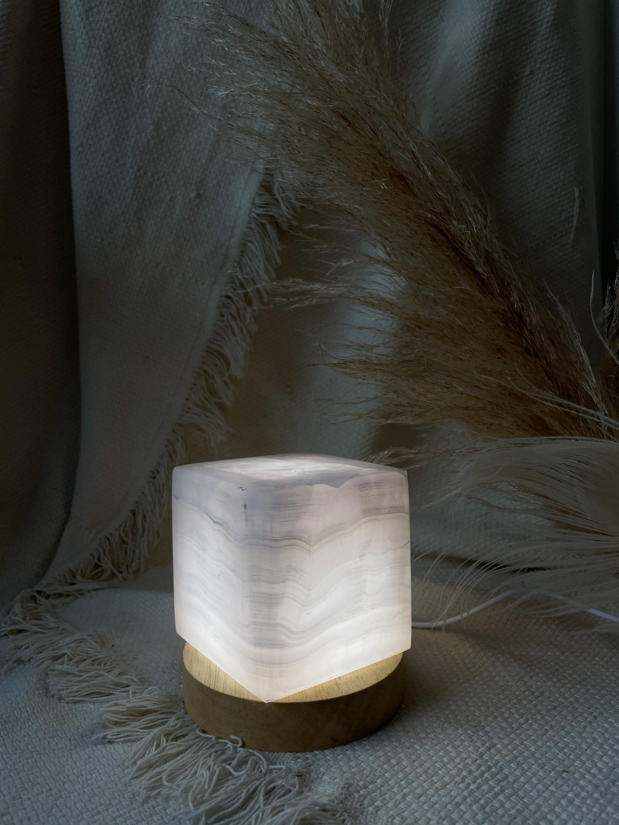 Pink Calcite Candle holder / Lamp - Cube