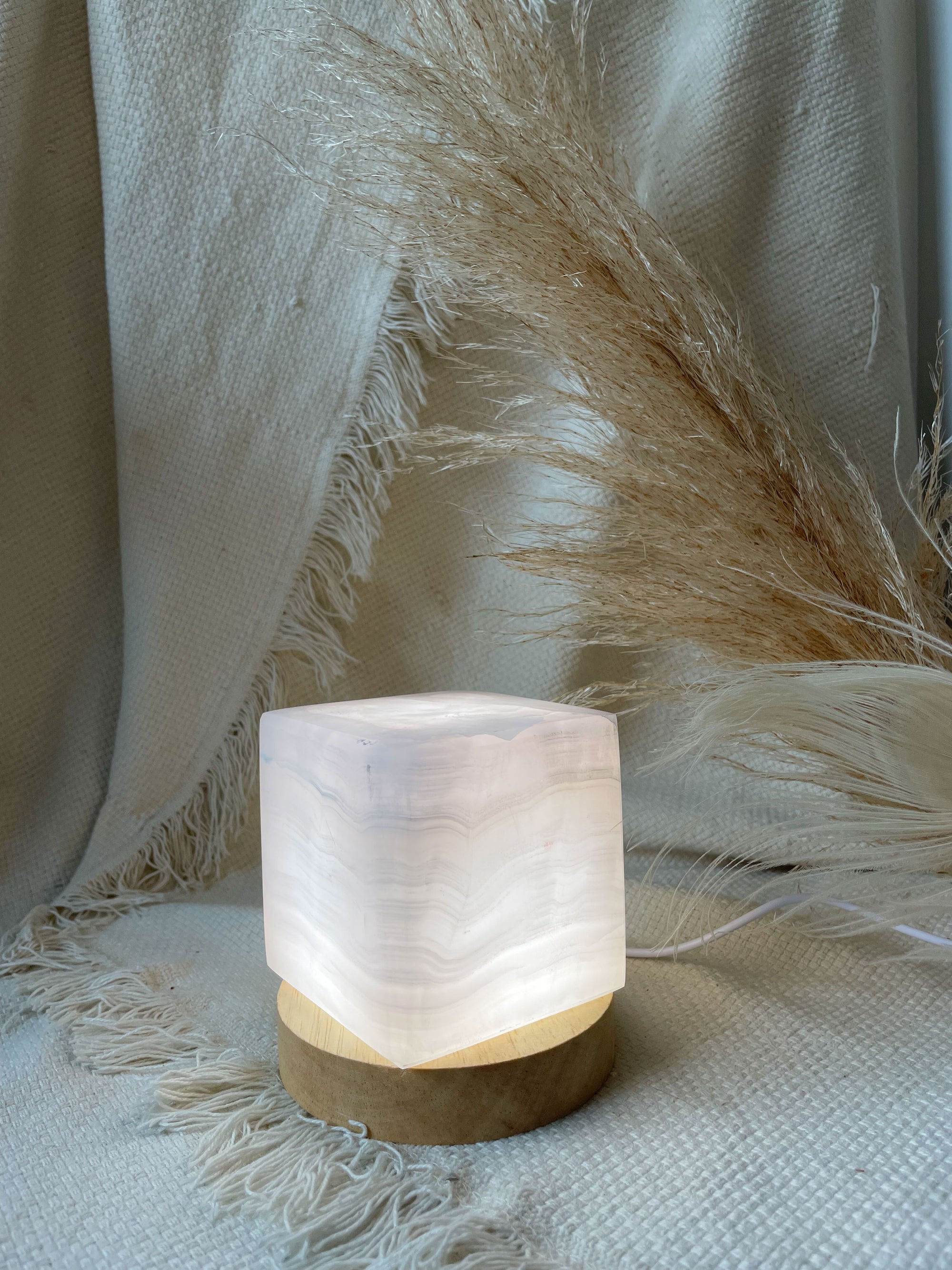 Pink Calcite Candle holder / Lamp - Cube